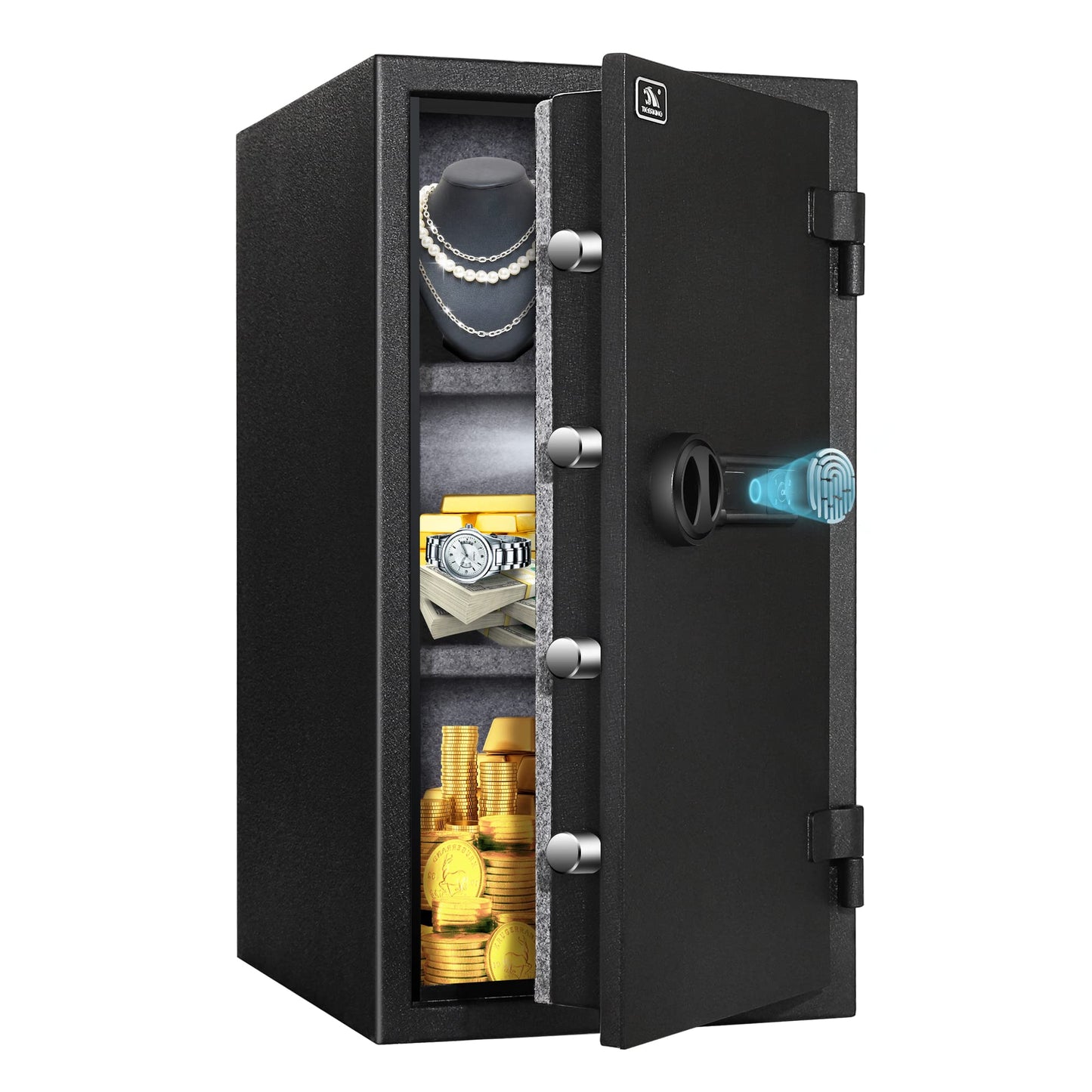 TIGERKING Biometric Fingerprint Fireproof Safe for Home Office, 3.47 Cu Ft Solid Steel Security Safe with Removable Shelf, Stores 29 Fingerprints, 30 Min Fire Protection, Anti-Theft Digital Safe