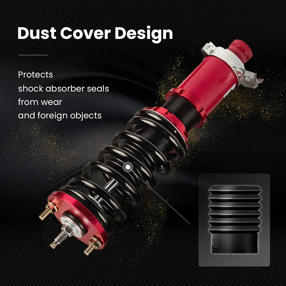 maXpeedingrods Coilover for Honda Civic 1988-2000, for Honda CRX 1988-1991, for Del Sol 1992-1995, for Acura Integra 1990-2001, 24 Levels Damper Adjustable Coilovers Suspension Lowering Kit, Red