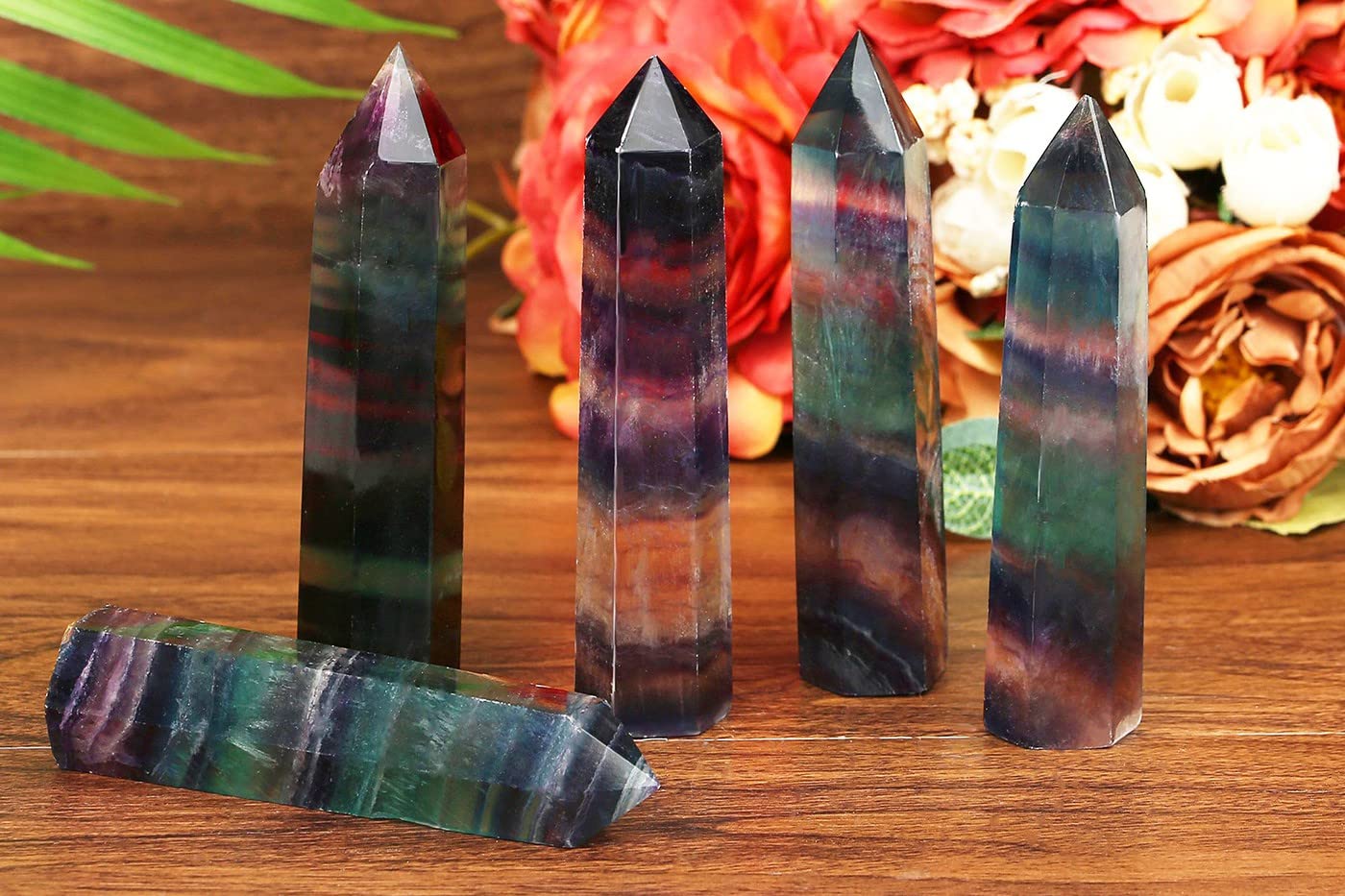 LAIDANLA Fluorite Healing Crystals Wands 3.5-4" Polishing Natural Reiki Energy Wand Stone Hexagonal Point Obelisk Large Crystal Gemstones for Meditation Therapy Crystal Grid Gifts Decoration 1Pcs