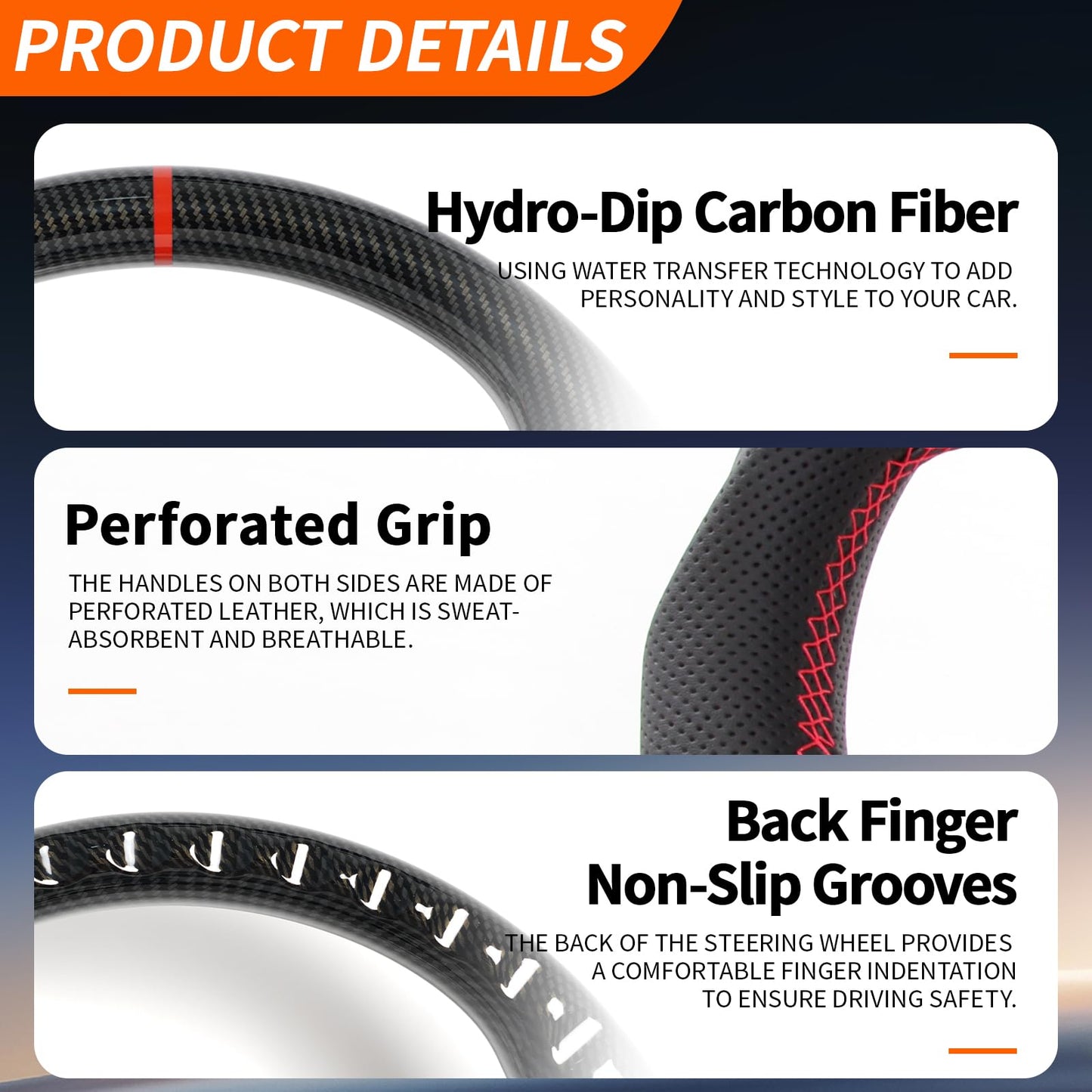 JIANGGAI Hydro Dip Carbon Fiber Steering Wheel With Replacement Trim Fit for Infiniti G25 G35 G37 2007-2013 EX35 EX37 2008-2013