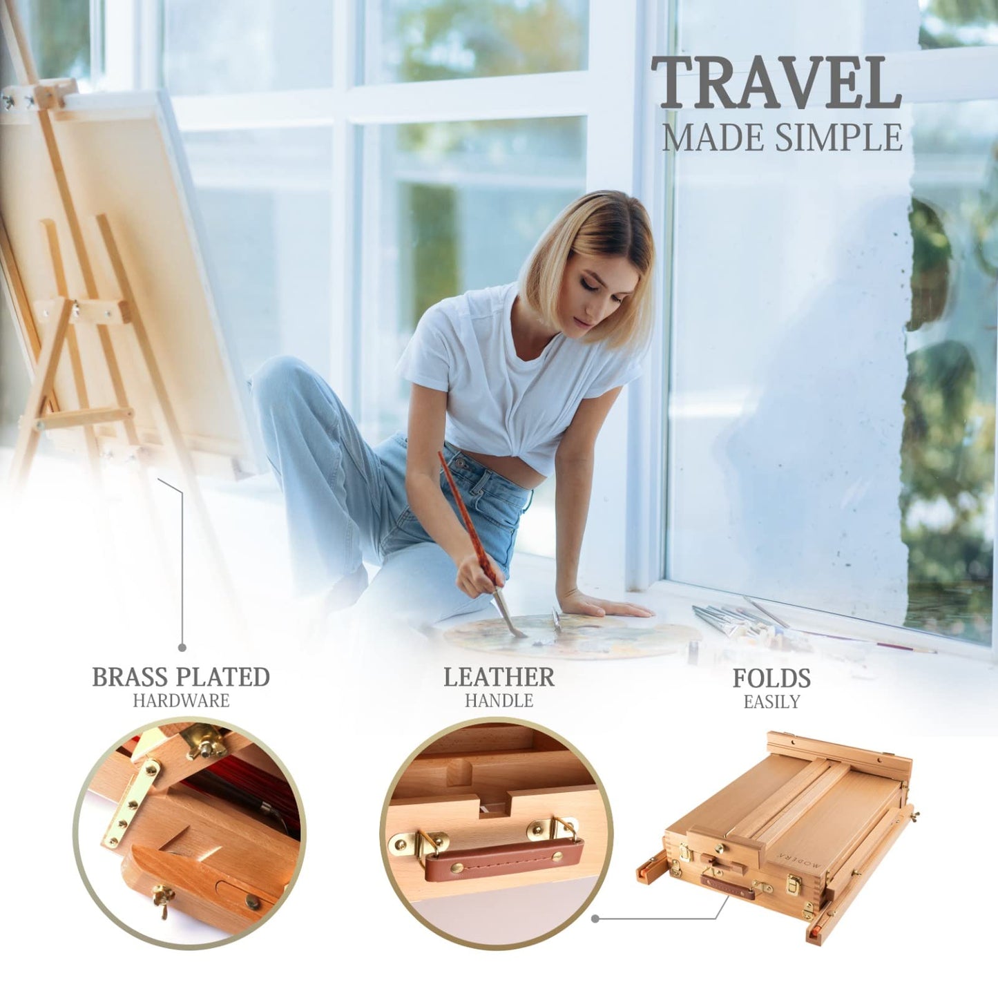 163-Piece French Easel Painting Set | All-in-One Deluxe Artist Starter Kit w/Wooden Field & Studio Sketch Box Easel for Adult, 100+ Professional Paints, Stretched & Panel Canvases, Brushes, Palettes
