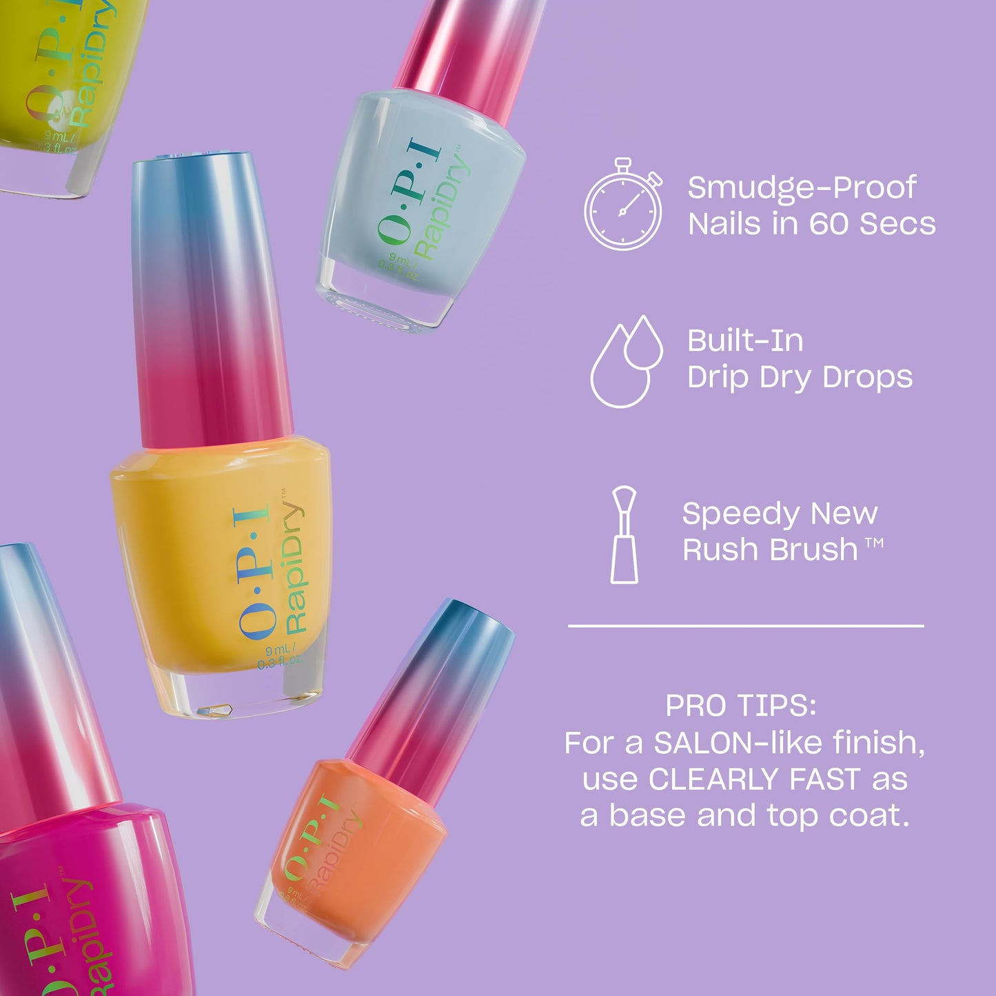 OPI RapiDry Speed Date Me | Semi-sheer Soft Pink Shimmer Quick Dry Nail Polish | Vegan, Smudge Proof, Fast Drying