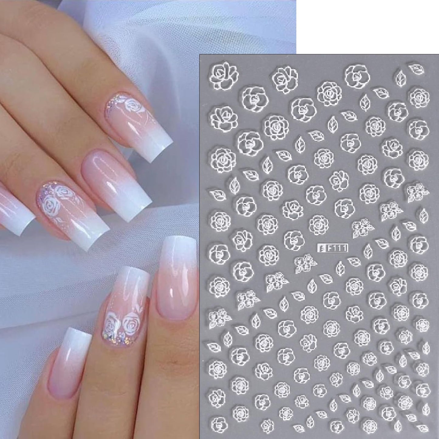 8 Sheets White Flower Nail Art Stickers Flower Daisy Nail Decals 3D Self-Adhesive White Cherry Blossom with 5 Petals Floral Lace Design Women's Nail Art Decoration Supplies