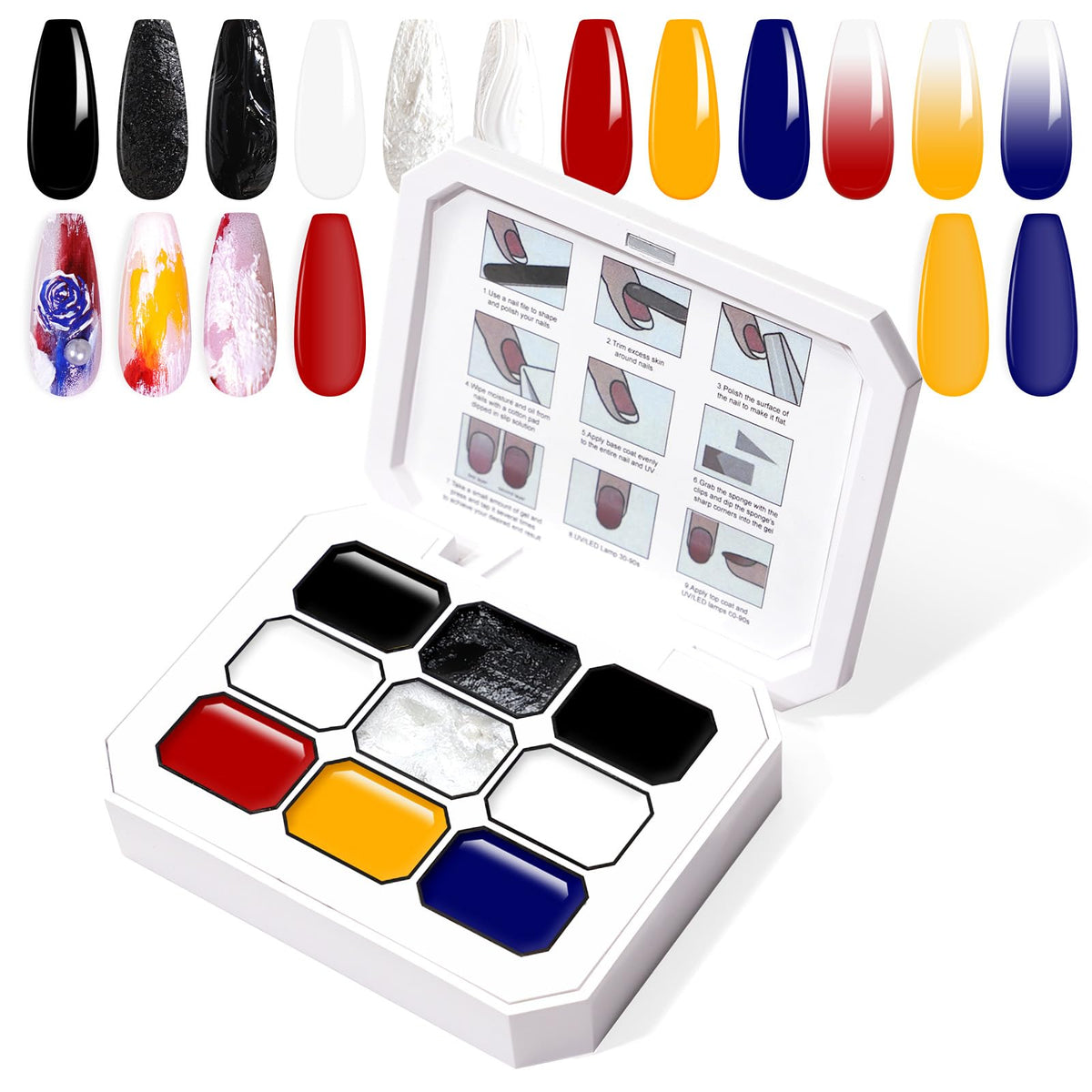 U-Shinein Gradient Painting Gel, 9 Colors Ombre Plaster, 3D Sculpting Gel Three Primary Colors Nail Polish for Pigment Pat Aura Nails French Manicure Palette SculptraHue Master Kit