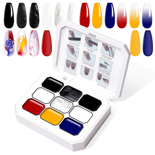 U-Shinein Gradient Painting Gel, 9 Colors Ombre Plaster, 3D Sculpting Gel Three Primary Colors Nail Polish for Pigment Pat Aura Nails French Manicure Palette SculptraHue Master Kit