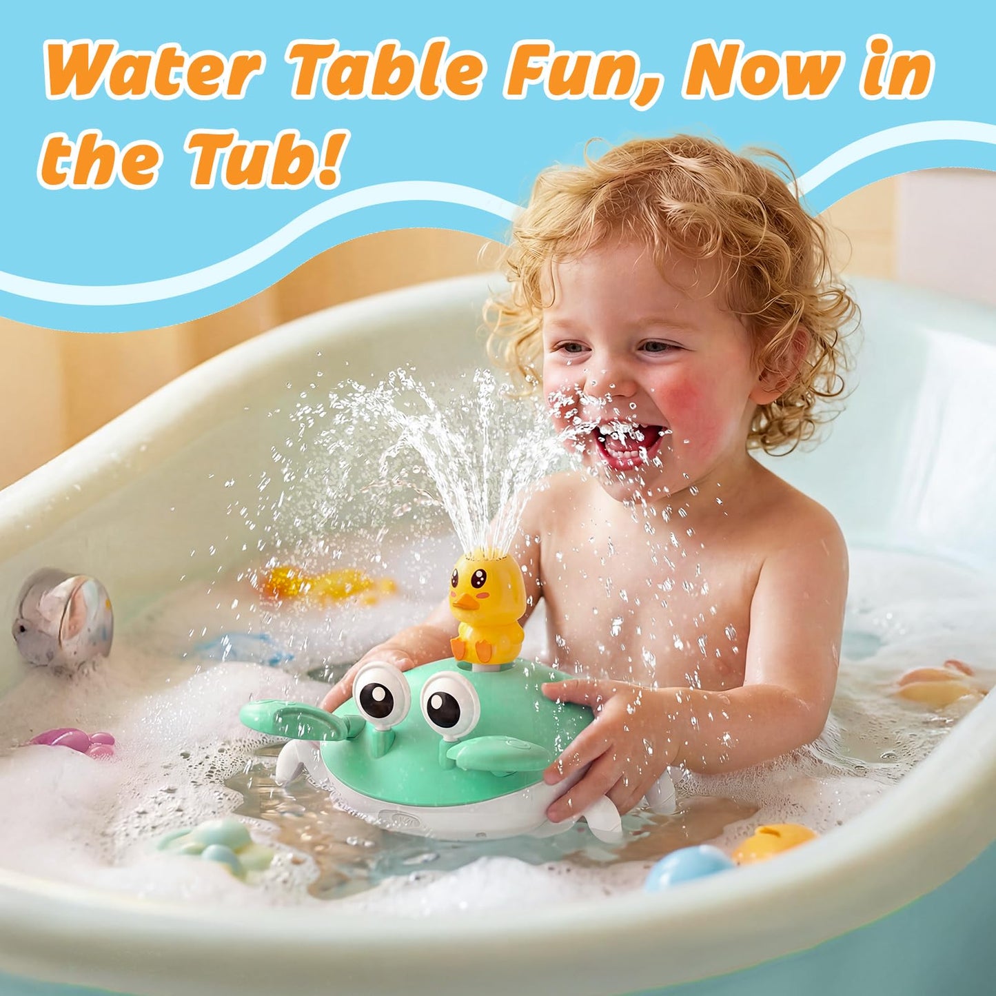 Water Table Pump, 5400mAh Rechargeable Crab Water Pump Toy for Kids age 1-3 with 8Hrs Play time, IP67 Waterproof, 3 Modes Spray 2 Flow Settings Outdoor Water Toys for Water Table, BathTubs, Pool