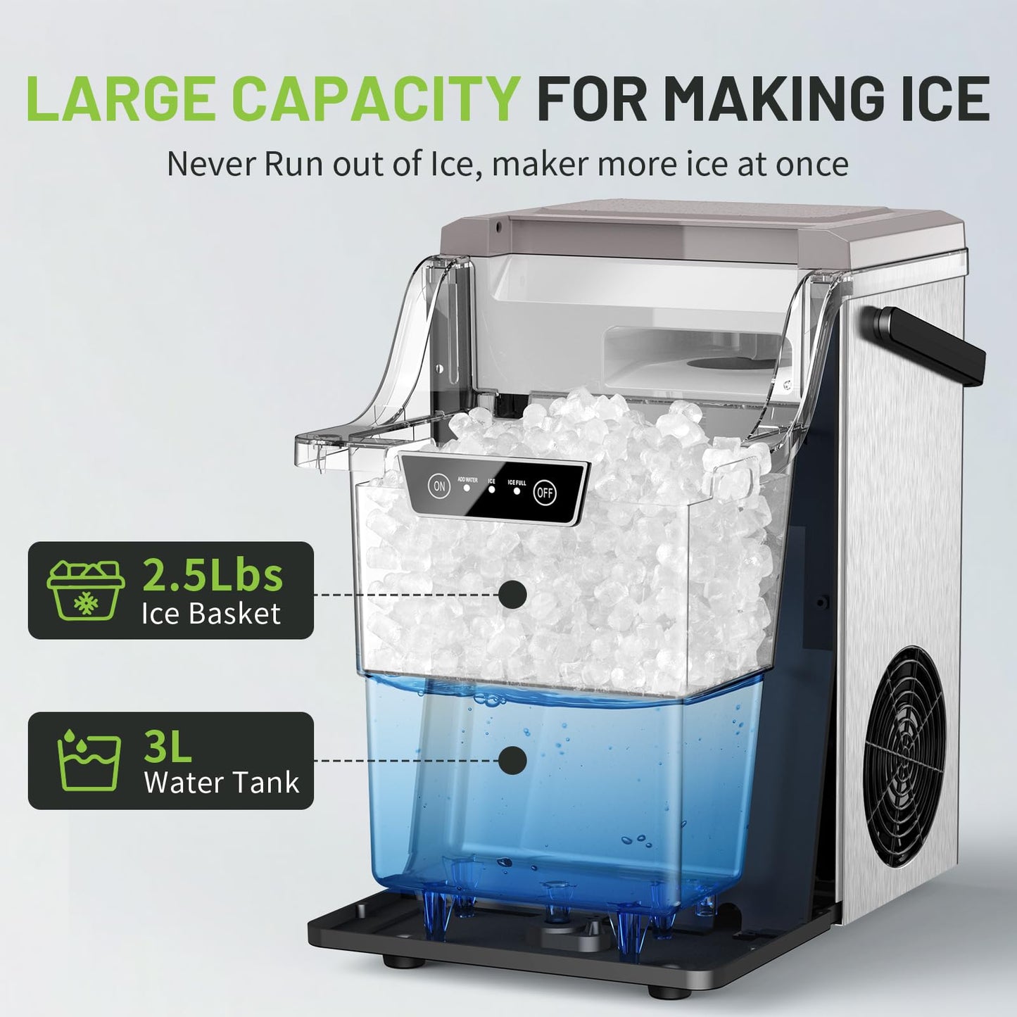 Nugget Countertop Ice Maker with Soft Chewable Ice 40Lbs, Pebble Sonic Ice Machine with Basket and Scoop, Ready in 5 Mins, 40Lbs/24H, Auto Self-Cleaning, for Home, Kitchen, Office, Party, Camping