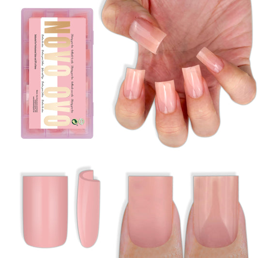 NOVO OVO Short Sharp Square Nail Tips Press on Pure Color BABY PINK, Need Builder Gel Top Coat Nail Glue, Soft Gel Matte Fake Nail Extension, Full Cover False Nails for Salon DIY x 15 Sizes 240 pcs