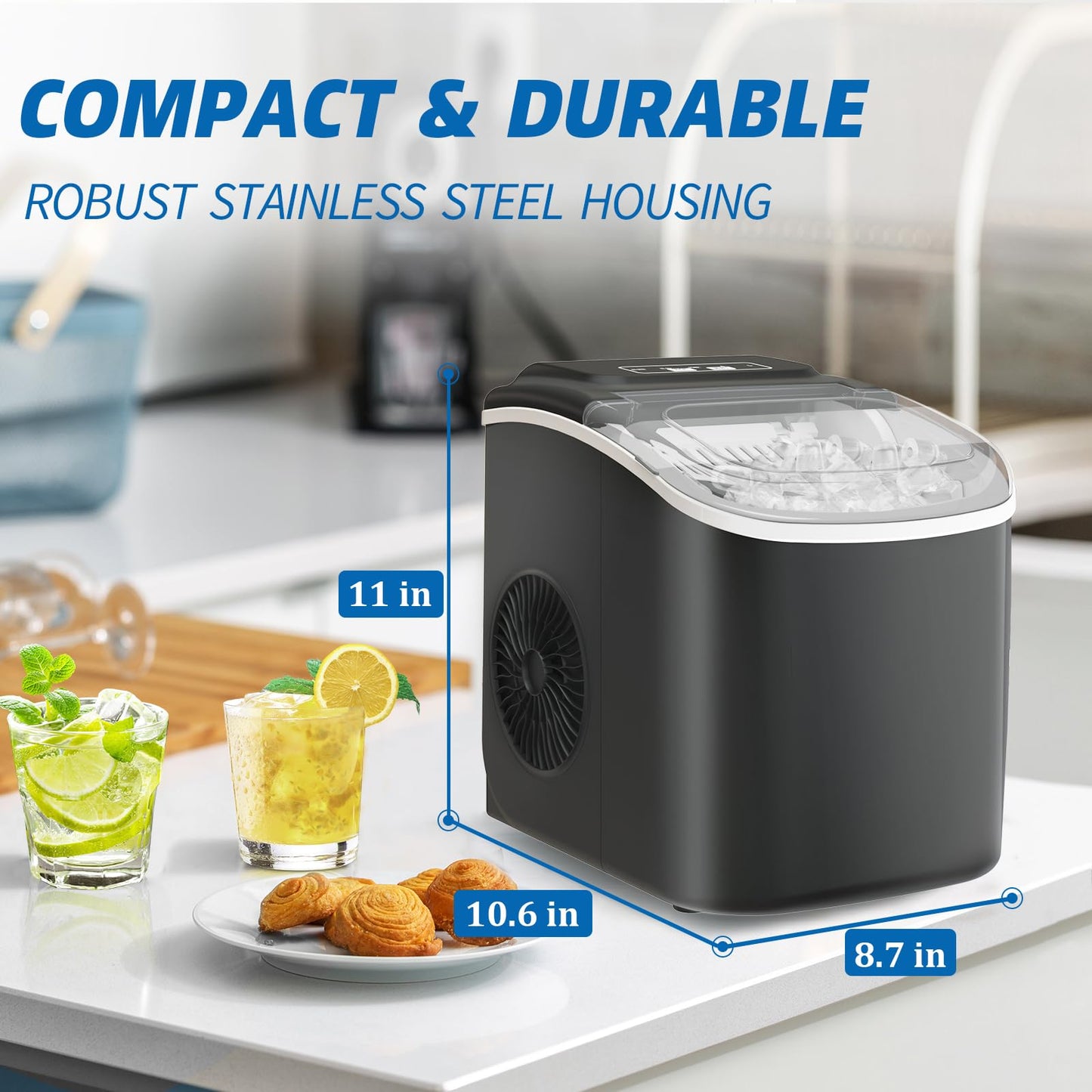 DollarDash 33 LBS Per Day Portable Countertop Ice Maker, Self-Cleaning Soft Chewable Pellet Ice Machine with Scoop, Ideal for Home/Kitchen/Bar/Camping