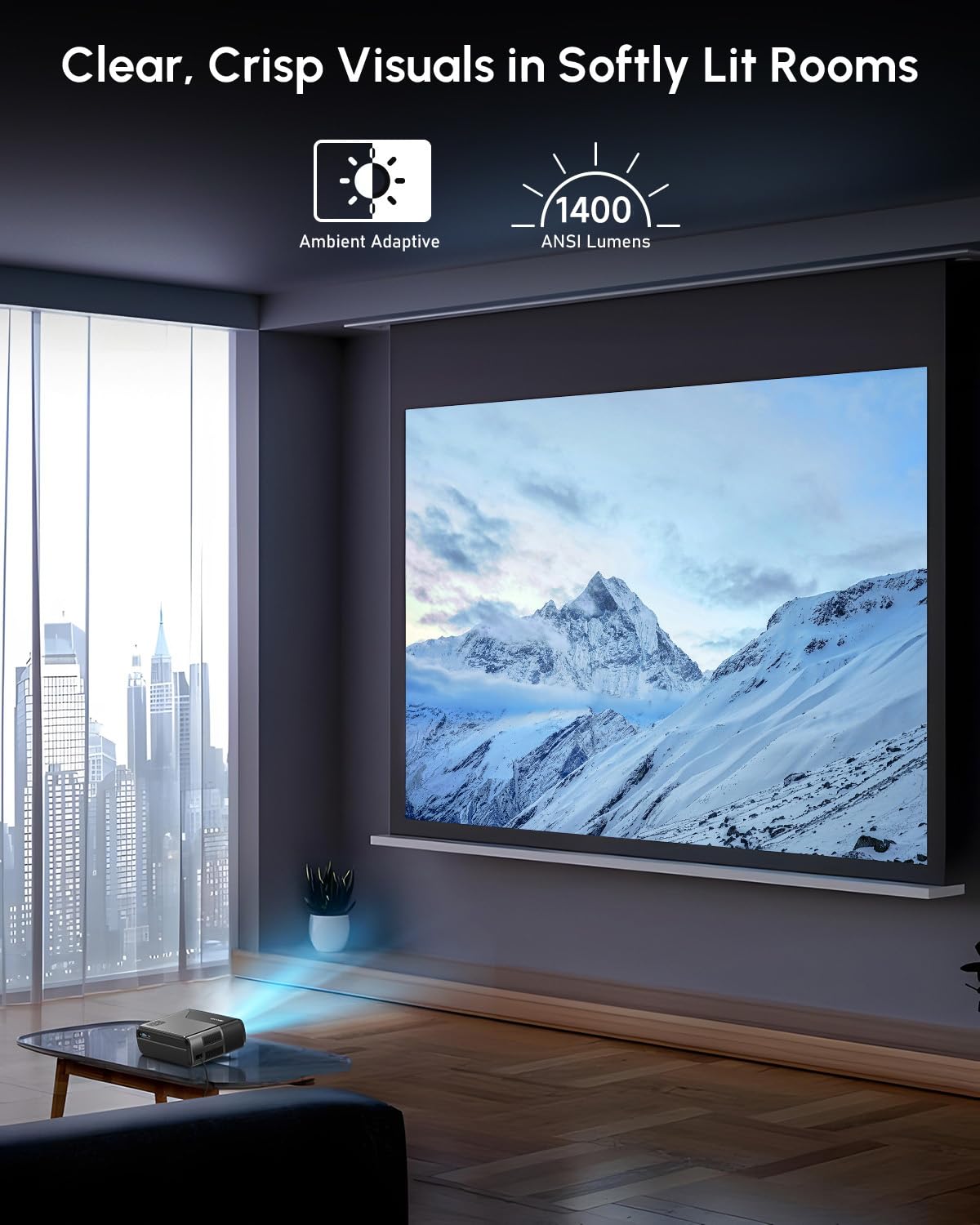 4K HDR Projector 1400 ANSI Ultra HD Portable Smart Projector with Wifi6 and Bluetooth, HDMI eARC, DD+, NFC, Auto Focus for Home Theater, Outdoor Movie, Bedroom