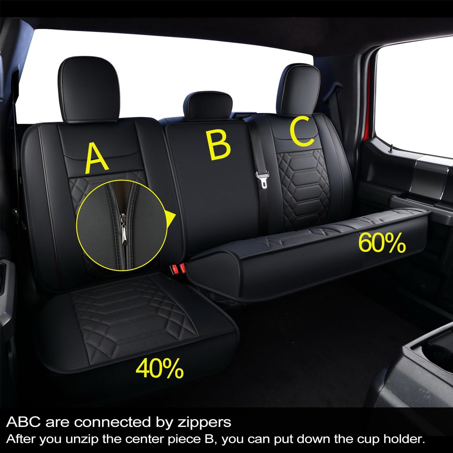 RISINGSTAR F150 Faux Leather Seat Covers, fit for 2015-2025 F150 SuperCrew, and 2017-2025 F250 F350 F450 Super Duty Crew Cab(Full Set, Black)