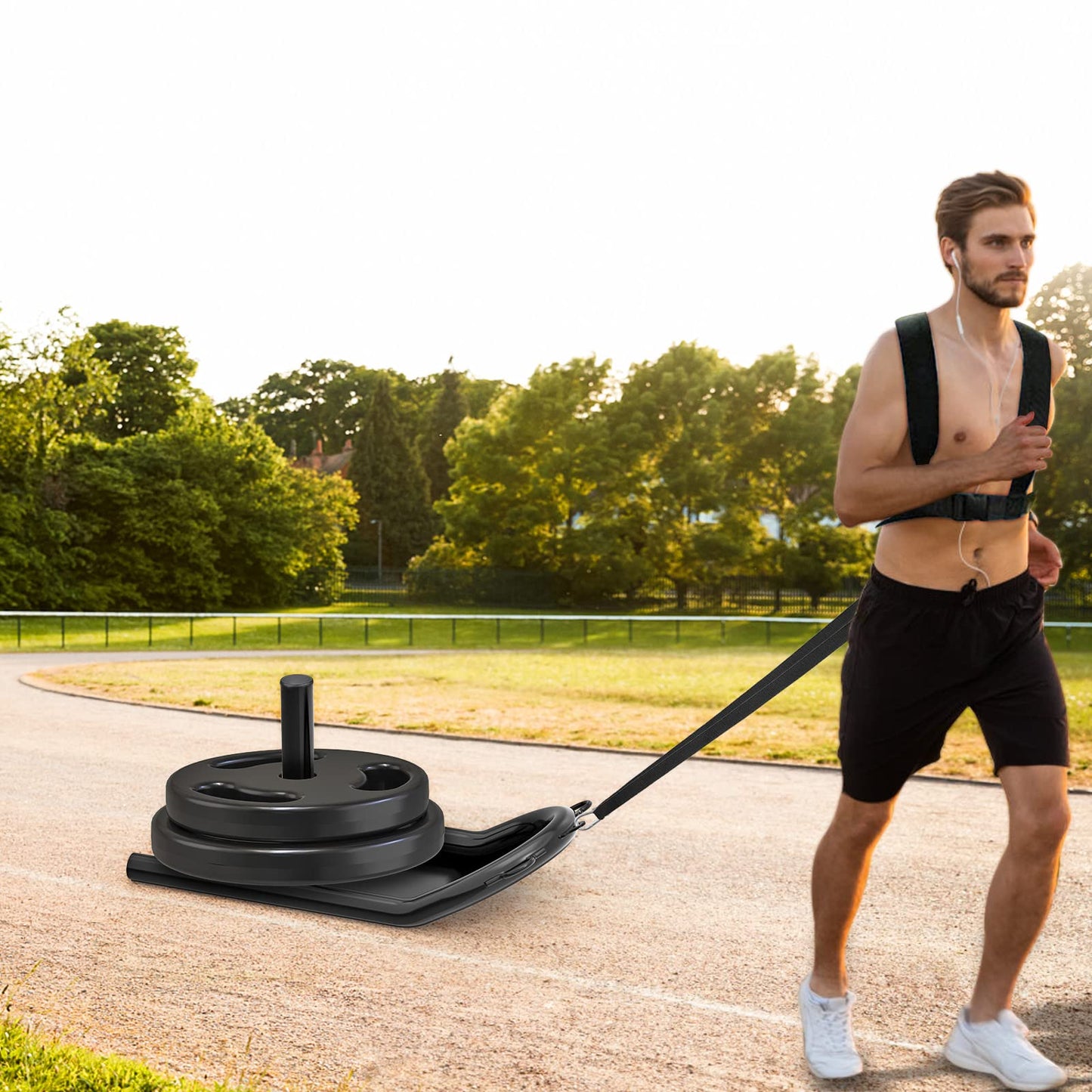 Kipika Weight Sled, Workout Sled, Fitness Strength Training Sled, Speed Training Sled for Athletic Exercise, Speed Improvement, Easily Through Obstacles, Suitable for 1" & 2"" Weight Plate (B- Black)"