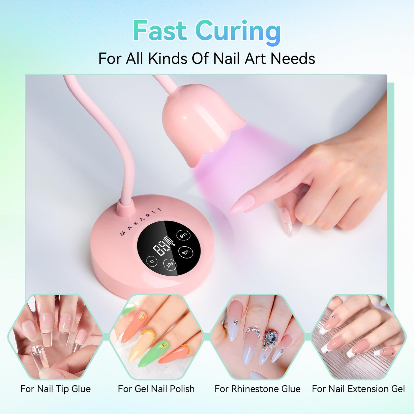 Makartt UV Nail Lamp: Flash Cure lamp UV Light for Gel Nails Polish Luminoza 30mW/cm² Rechargeable LED Nail Light with 4 Timers & Auto Sensor Fast Curing Goosenecks Lamp for Home DIY Manicure (Pink)