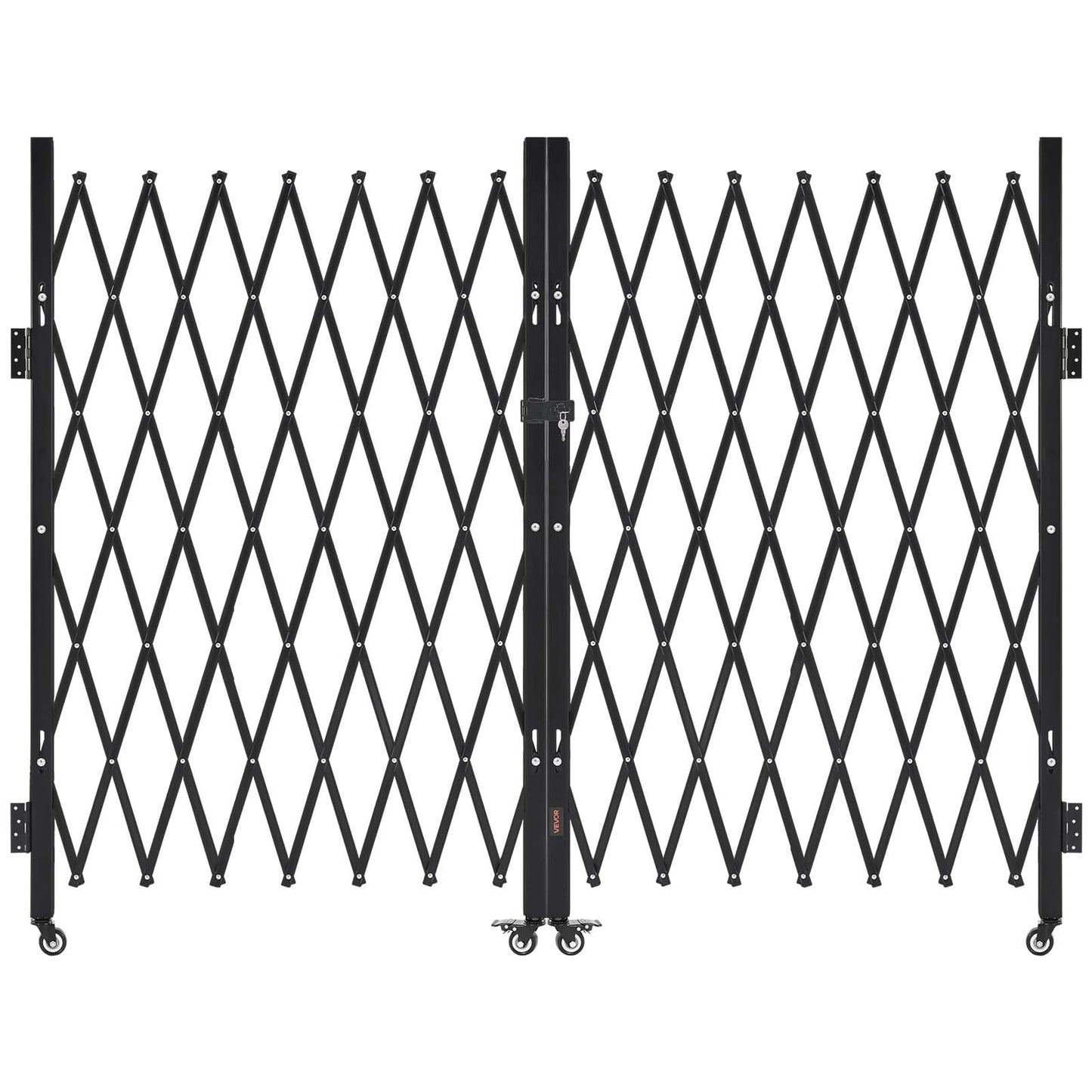 VEVOR Double Folding Security Gate, Lockable Scissor Gate with 360° Swivel Casters, Outdoor Barricade Steel Retractable Gates, for Entry Security, Garage, Warehouse & Pool, 129.92 x 63.19 in (W x H)