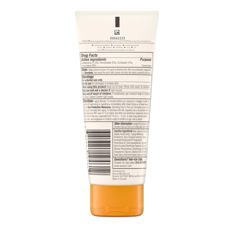 Aveeno Protect + Hydrate Moisturizing Sunscreen Lotion with Broad Spectrum SPF 30 & Prebiotic Oat, Weightless Sweat & Water-Resistant Full Body Sunscreen, Oxybenzone-Free, 3.0 fl. oz
