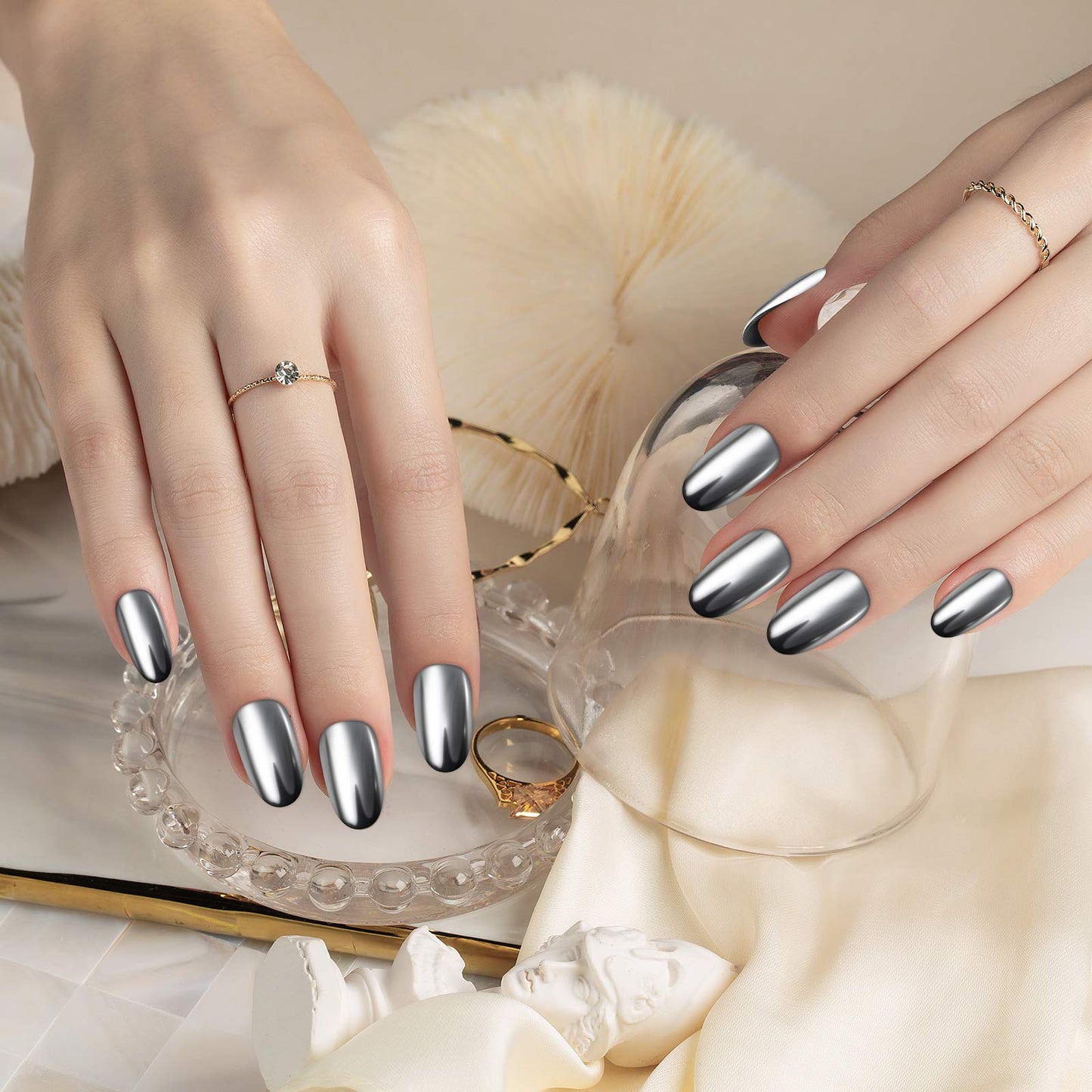 Artdone 36 Jars Chrome Nail Powder Magic White Pearl Kit Mirror Effect Silver Metallic Holographic Dip Nail Powder For Resin Craft & Nail Art Decoration Iridescent Aurora Mermaid Pigment