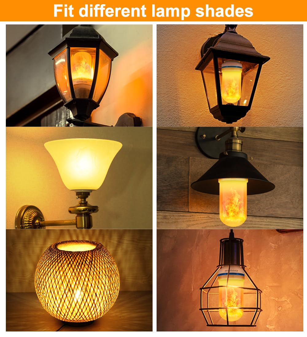 CPPSLEE Upgraded LED Flame Light Bulbs, 4 Modes Flickering Light Bulbs, E26 Base Fire Flame Bulb for Halloween Decorations Outdoor, Christmas Lights Patio Indoor Home Decor (Yellow, 4 Pack)