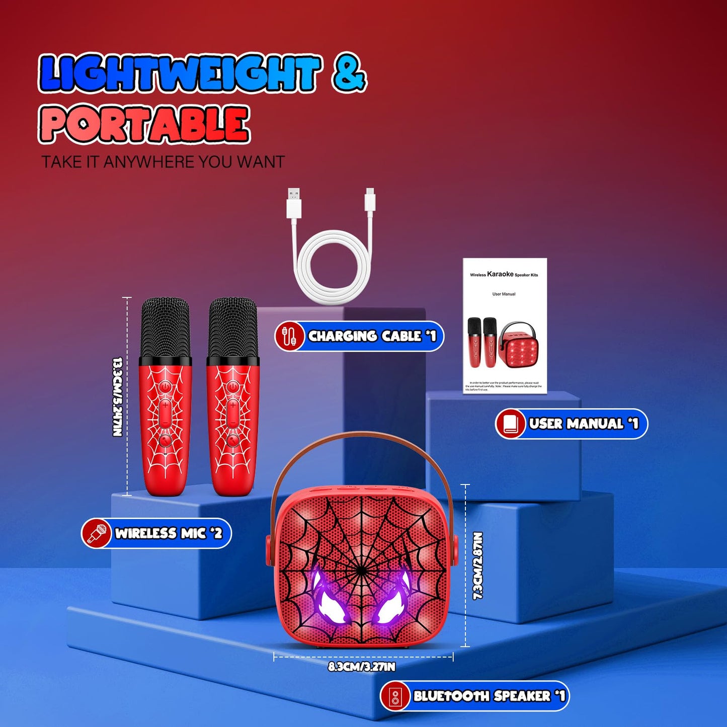 Mini Karaoke Machine Toys Gifts: Kids Toys Christmas Birthday Gifts for 4 5 6 7 8 9 Years Old Girl Boy Stocking Stuffers LED Portable Bluetooth Speaker with 2 Wireless Microphone Girl Gift Age 3-12+