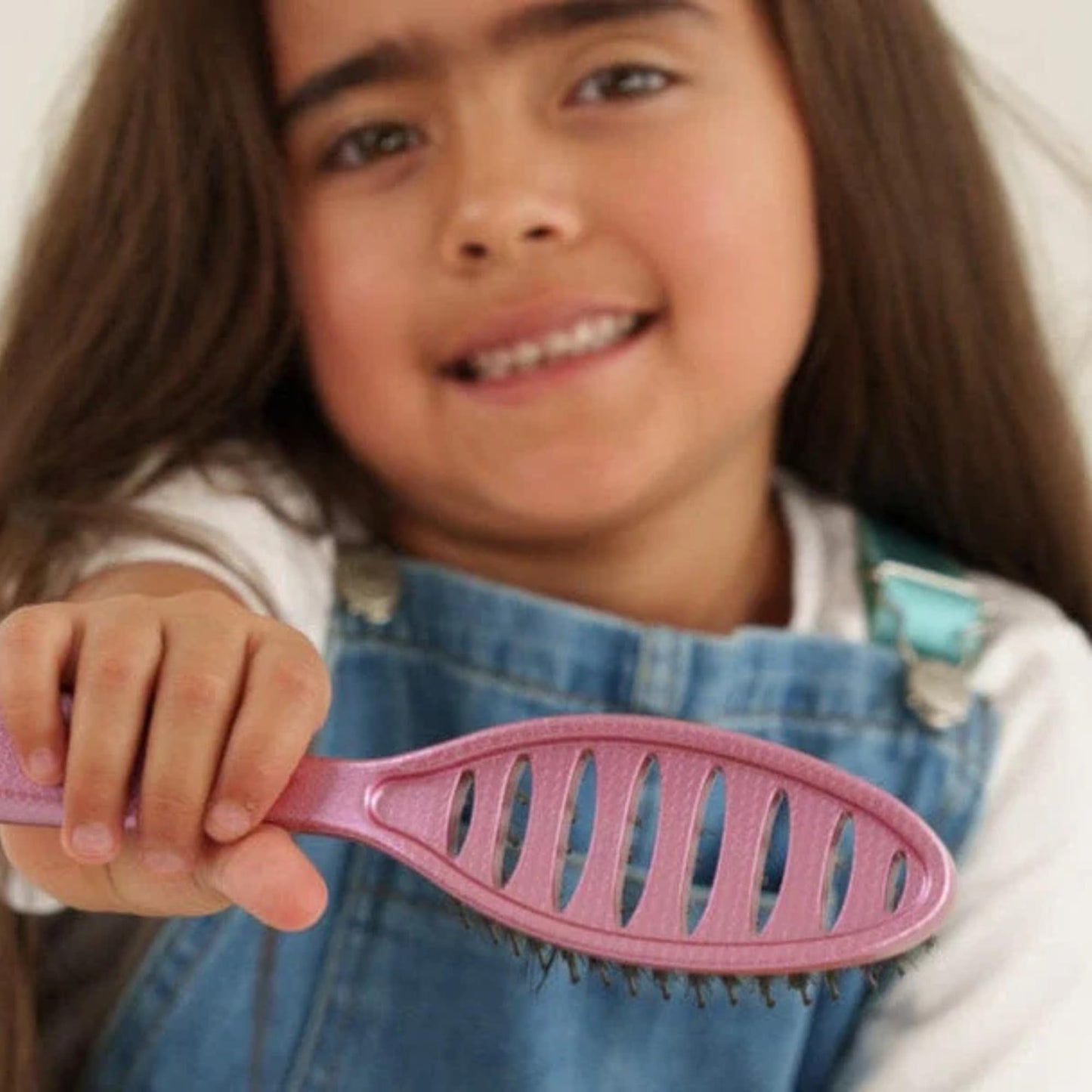HAPPY HAIR Happy Detangler Mini Brush with Boar Bristles & Nylon Pins | Designed by Women to Detangle & Smooth Thick, Fine or Curly Hair | Pain-Free Slick Back Brush, Compact & Lightweight (Pink)
