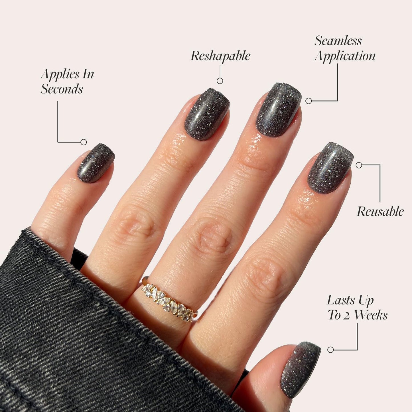 Glamnetic Press-On Nails Bundle - Cherry Glaze & Cosmic | Glazed Short Round Cherry Red Nails | Glossy Sparkly Black Short Squoval Fake Nails | Reusable Nail Kits