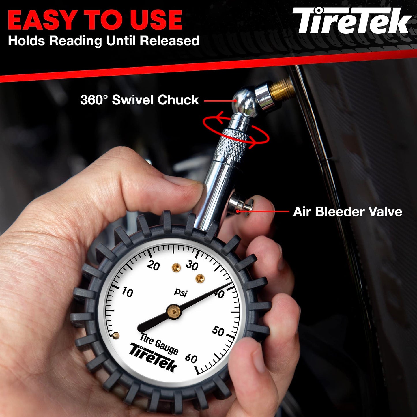 Tire Pressure Gauge for Cars (0-60 PSI, ANSI Certified) Premium Air Pressure Gauge for Tires - Easy to Read Automobile Analog Circular Dial Low PSI Checker Tester