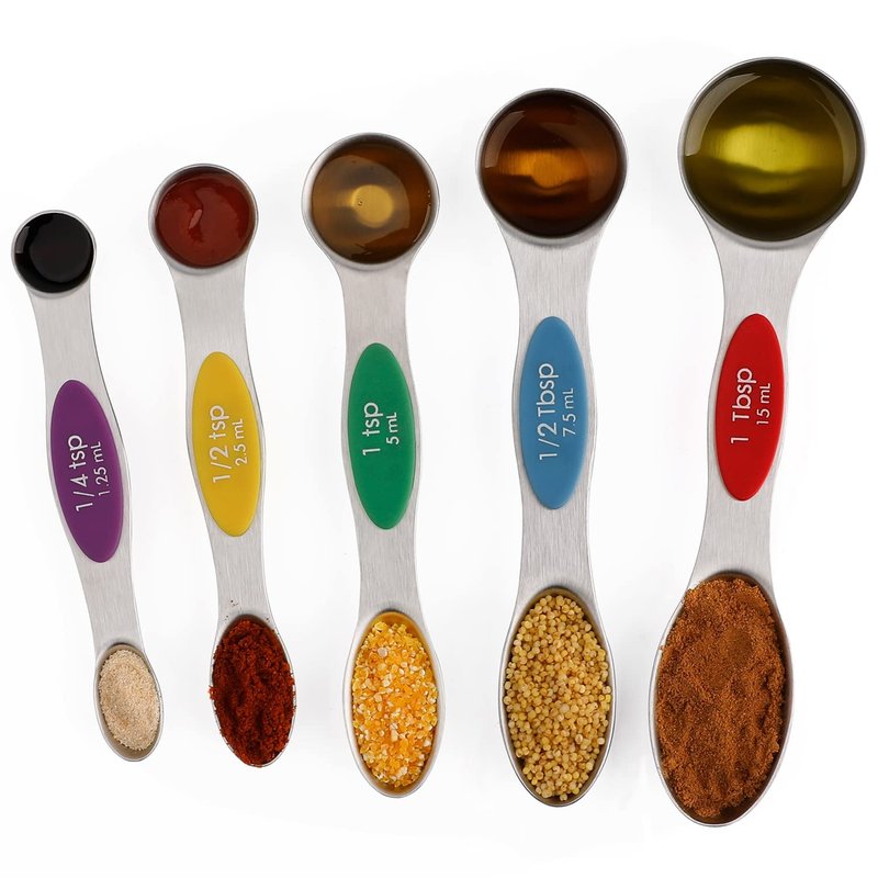 Magnetic Measuring Spoons Set of 5 Stainless Steel Dual Sided Stackable Teaspoon for Measuring Dry and Liquid Ingredients (Color)