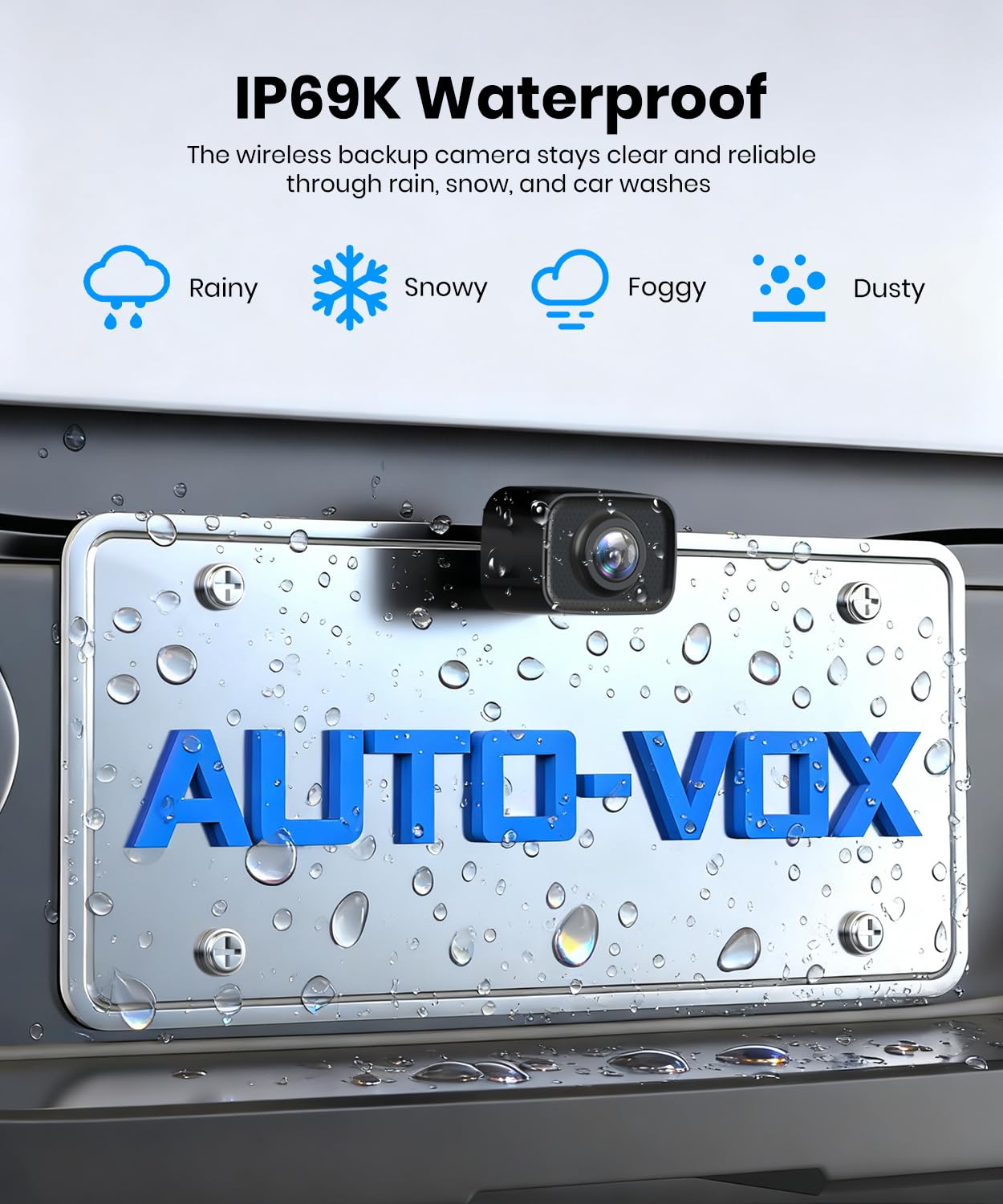 AUTO-VOX 2 Wireless Backup Camera: 7.2" USB-Powered Dual Split-Screen 1080P HD Monitor with DVR Recording, Front and Rear Coverage, Stable Signal, Back Up Camera for Pickup, Trailer, SUV