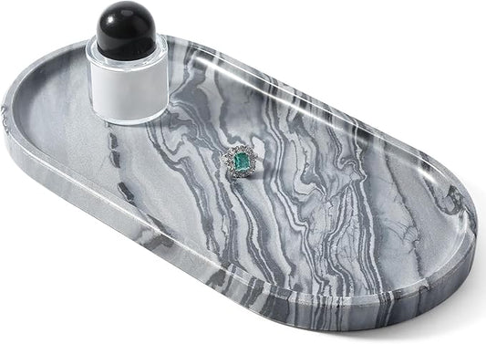 Koville Natural Marble Tray, 12"x6" Decorative Tray for Countertop, Catchall for Perfume, Candles, Jewelry Dish Elephant Grey