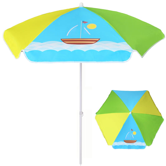 AMMSUN 5ft Seaside Umbrella for Sand Box Water Table - Kids Durable Umbrellas for children Picnic Beach Camping Garden Outdoor Play Shade (5ft Green Yellow Boat)