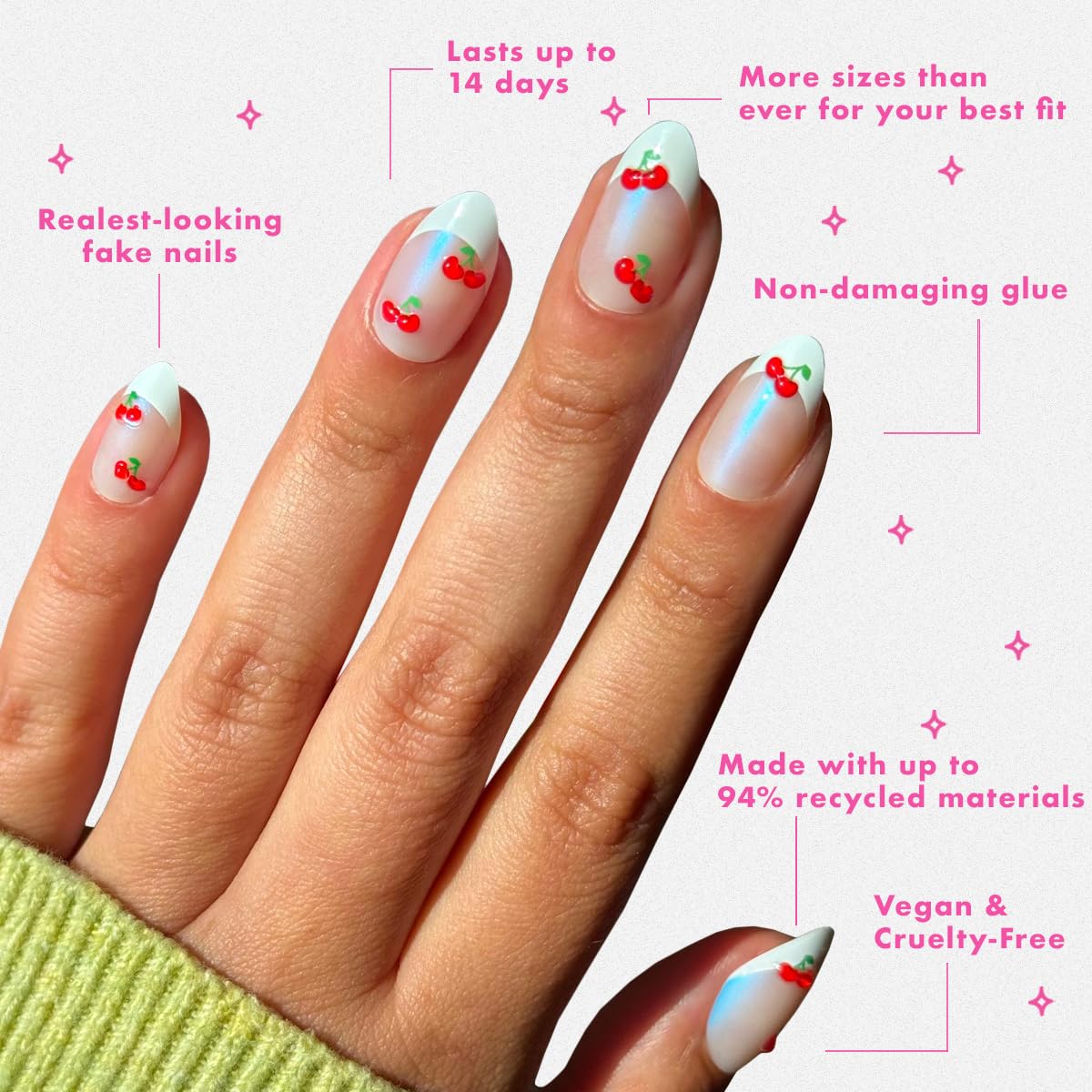Olive & June Maximalist Instant Mani Press-On Nails (Glue) | 42 Fake Nails, 21 Sizes | Non-Toxic, Long-Lasting Big, Bold Gorgeous Realistic Look | Salon-Quality at Home | Medium, Almond | Sharp French