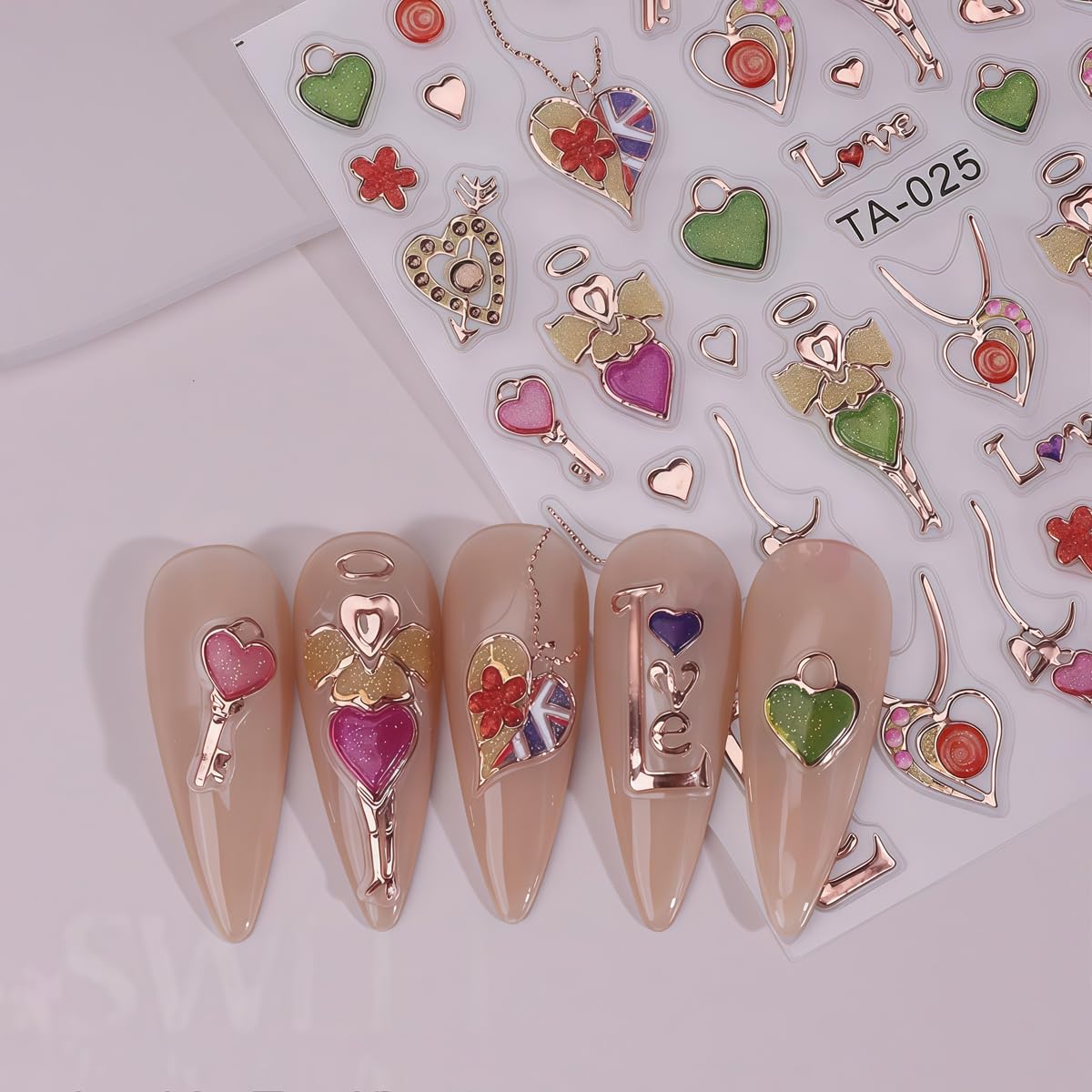 2 Sheets Heart Nail Art Stickers for Nail Art Valentine’s Day Nail Decals 5D Self-Adhesive Red Heart Nail Design Valentines Day Nails Supplies for Women Girls DIY Nail Decor
