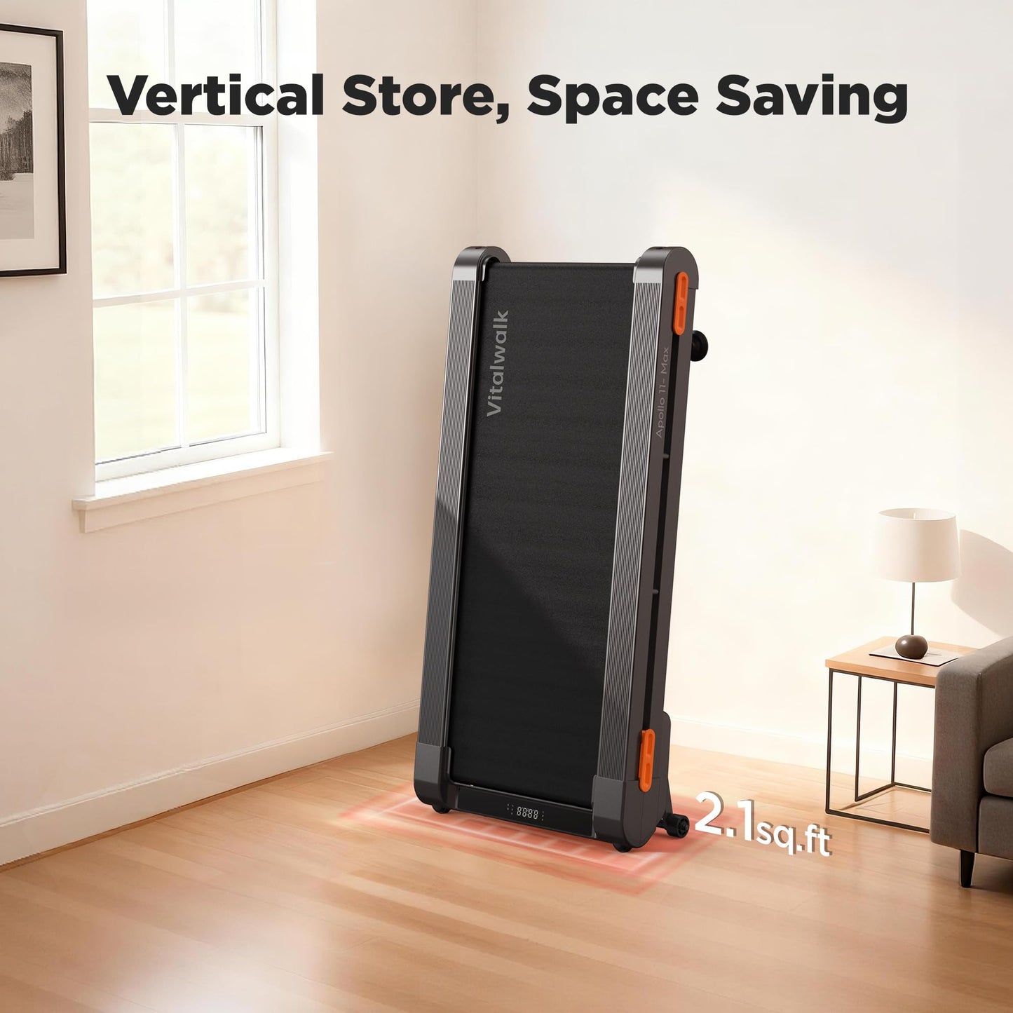 Walking Pad Treadmill with Incline, Full Deck, Auto Incline 12%-20%, 400/350lbs Capacity, Vitalwalk Compact Under Desk Treadmills for Home Office, 3.0HP Brushless, Vertical Store, Apollo 11 Max
