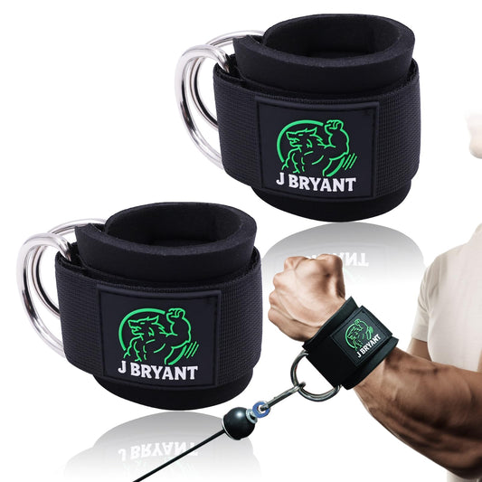 Wrist Cuffs for Cable Machine Workouts – Padded Wrist Straps with Reinforced D-Rings for Strength Training, Pulley Systems, Triceps & Bicep Workouts – Adjustable Fit for Men & Women (Green)