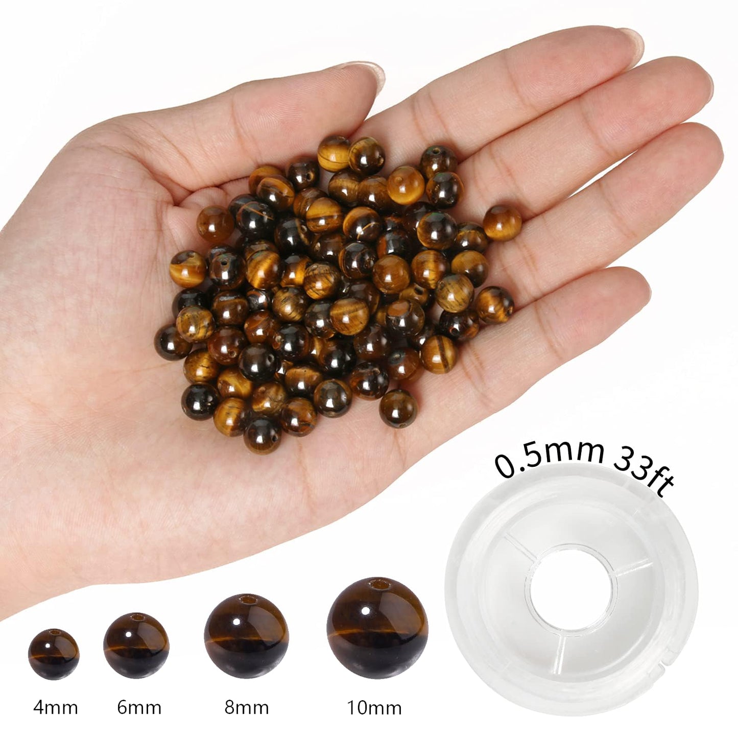 NITOPUPU 100Pcs 10mm Natural Smooth Yellow Tiger Eye Gemstone Beads Round Loose Stone Beads for Jewerly Making with Crystal Stretch Cord
