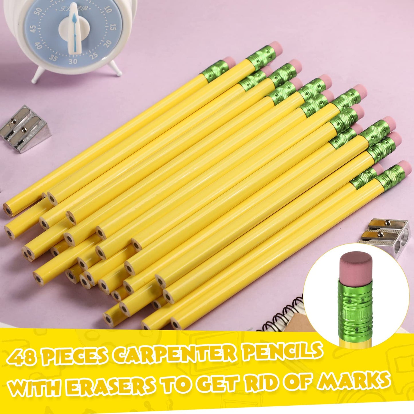 Fainne 48 Pcs Fat Pencils Jumbo Big Thick Large Pencils and 3 Pieces Sharpeners for Kids Beginners Preschoolers Kindergarten School Office Supplies(Yellow+Green,Triangle)