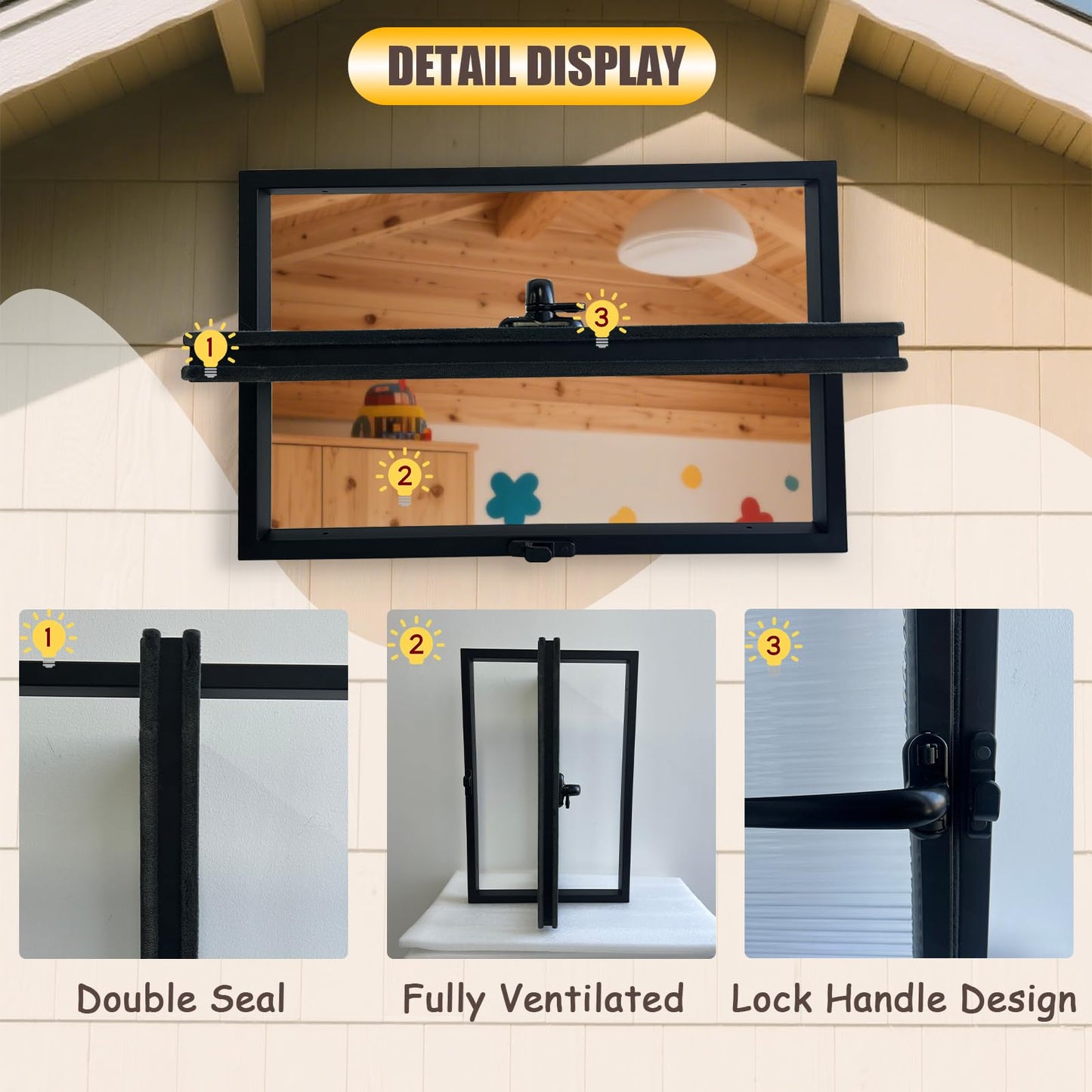 28x24in Windows for houses, 360° Rotation Sliding Window, Flush Mount Rotating Ventilated Windows, Basement Window with Tempered Glass, for Bathroom/Kitchen/Warehouse/Playhouse (White, 28x24in)
