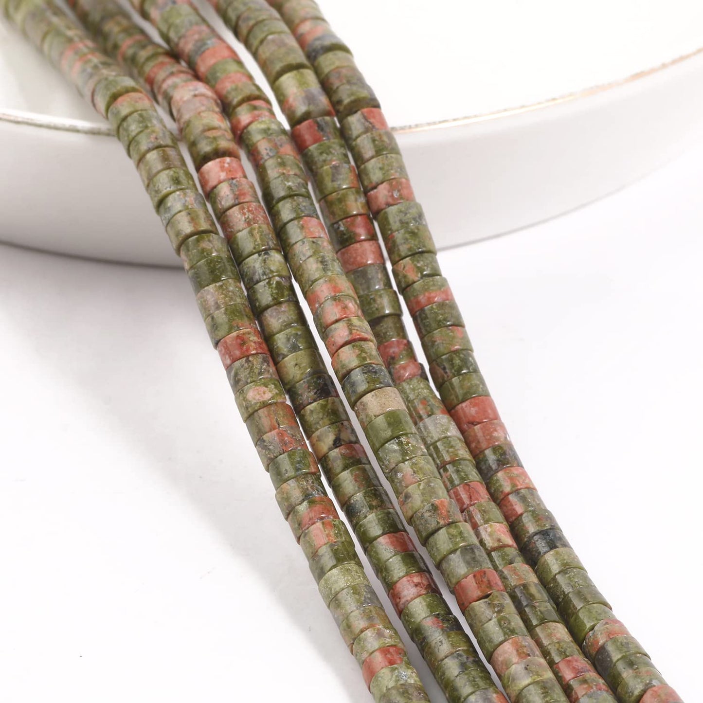 NITOPUPU 150Pcs 4×2mm Natural Unakite Spacer Stone Beads for Jewelry Making Supplies, Loose Semi Flat Round Gemstone Tube Beads for Bracelets DIY Crafts