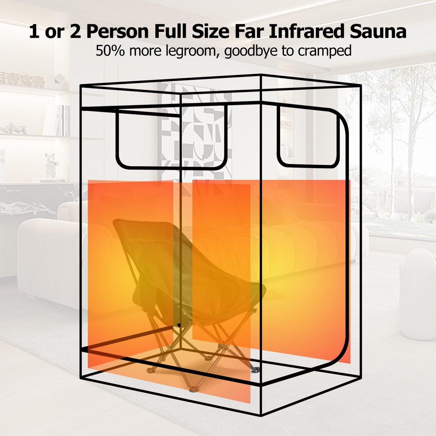 Smartmak Portable Infrared Sauna, 1-2 Person X-Large Infrared Sauna Box, Full Size Personal Home Sauna Tent, with Adjustable Folding Chair, Remote Control, LED Red Light (Black-2 Person)