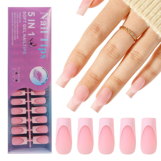 Jellyqueen French Gel Press on Fake Nail Tips, 150Pcs Medium Square Nail Tips, Multicolor Pink Soft Gel Tips Press on Nails Fake Nails for Nail Art DIY 15 Sizes (A18-02-07)