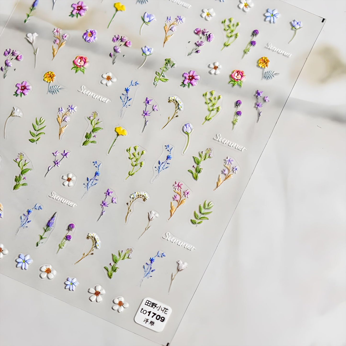 2 Sheet Flower Nail Art Stickers 5D Embossed Nail Decals Purple Floral Nail Stickers for Women Spring Summer Manicure Supplies