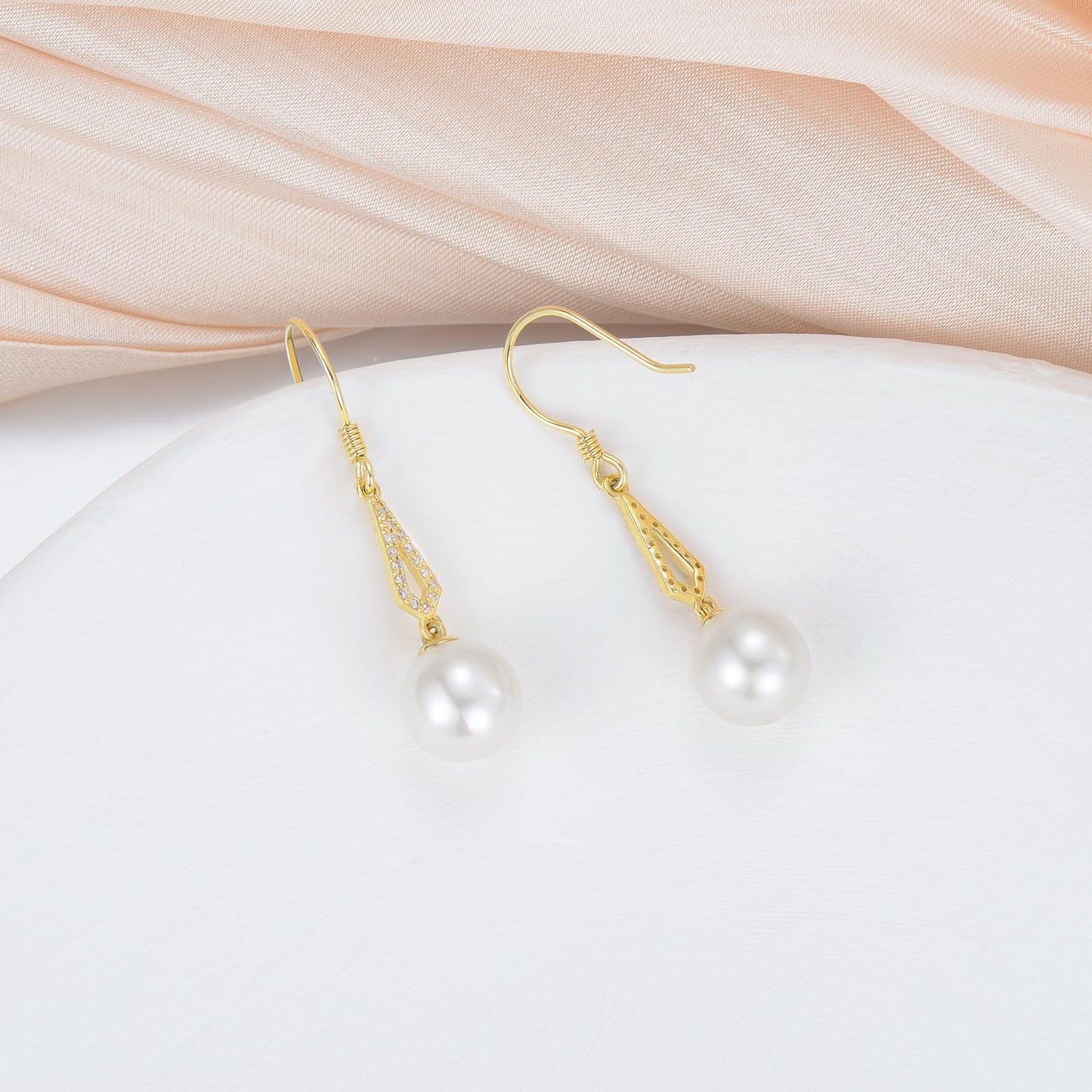 14K Gold Diamond Leaves Pearl Necklace (with 14k Gold Lip Chain) and Earrings set for Women