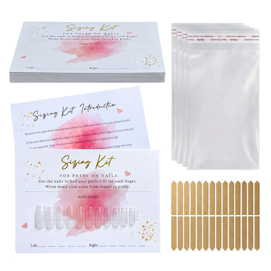 Press On Nails Sizing Kit Cards for Nail Business — 30 Pack Blank Size Chart Postcards, 5x7 Pink & Gold Foil, with Clear Bags, Press On Nail Business Supplies for Nail Tech