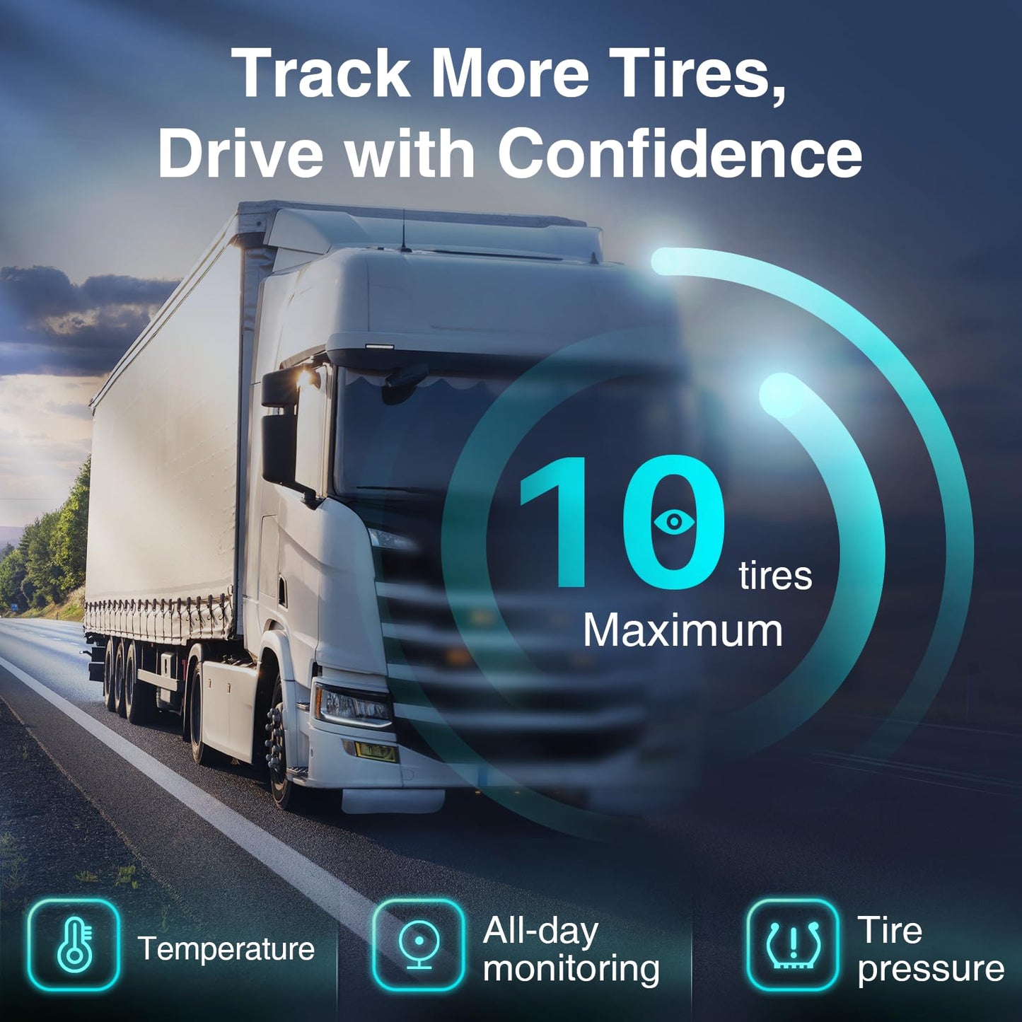 GUTA RV Tire Pressure Monitoring System, RV TPMS with 4 Sensors (0-188 PSI), Solar Charging, 6 Alarm Modes, Auto Sleep Mode, LCD Display, Tire Pressure Monitor System for RV/Trailer/SemiTruck