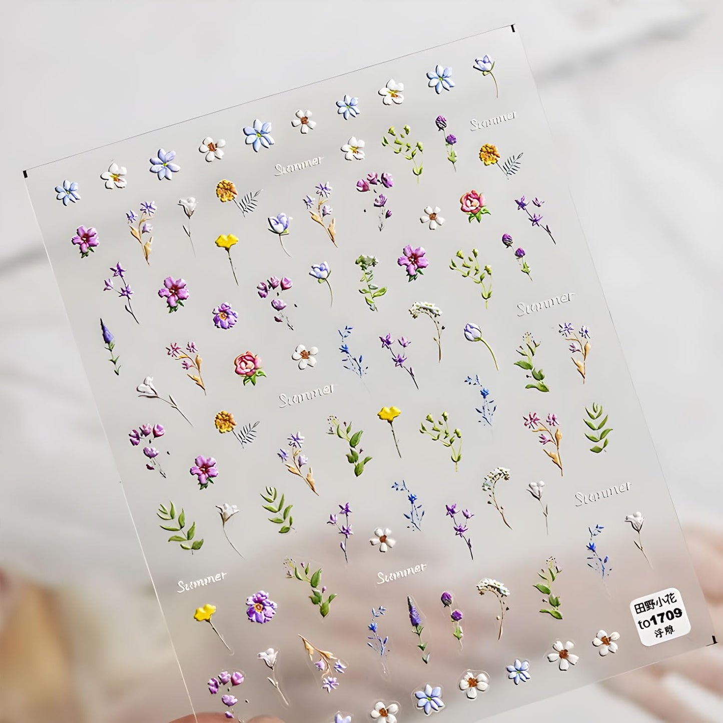2 Sheet Flower Nail Art Stickers 5D Embossed Nail Decals Purple Floral Nail Stickers for Women Spring Summer Manicure Supplies