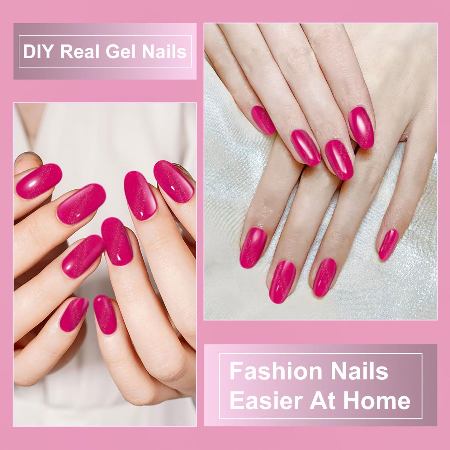 DUKASOU Semi Cured Gel Nail Strips,28 pcs Cat Eyes Gel Nail Stickers with UV Light Required,Long Lasting Nail Art Stickers, Easy to Apply（Rose red Cateyes