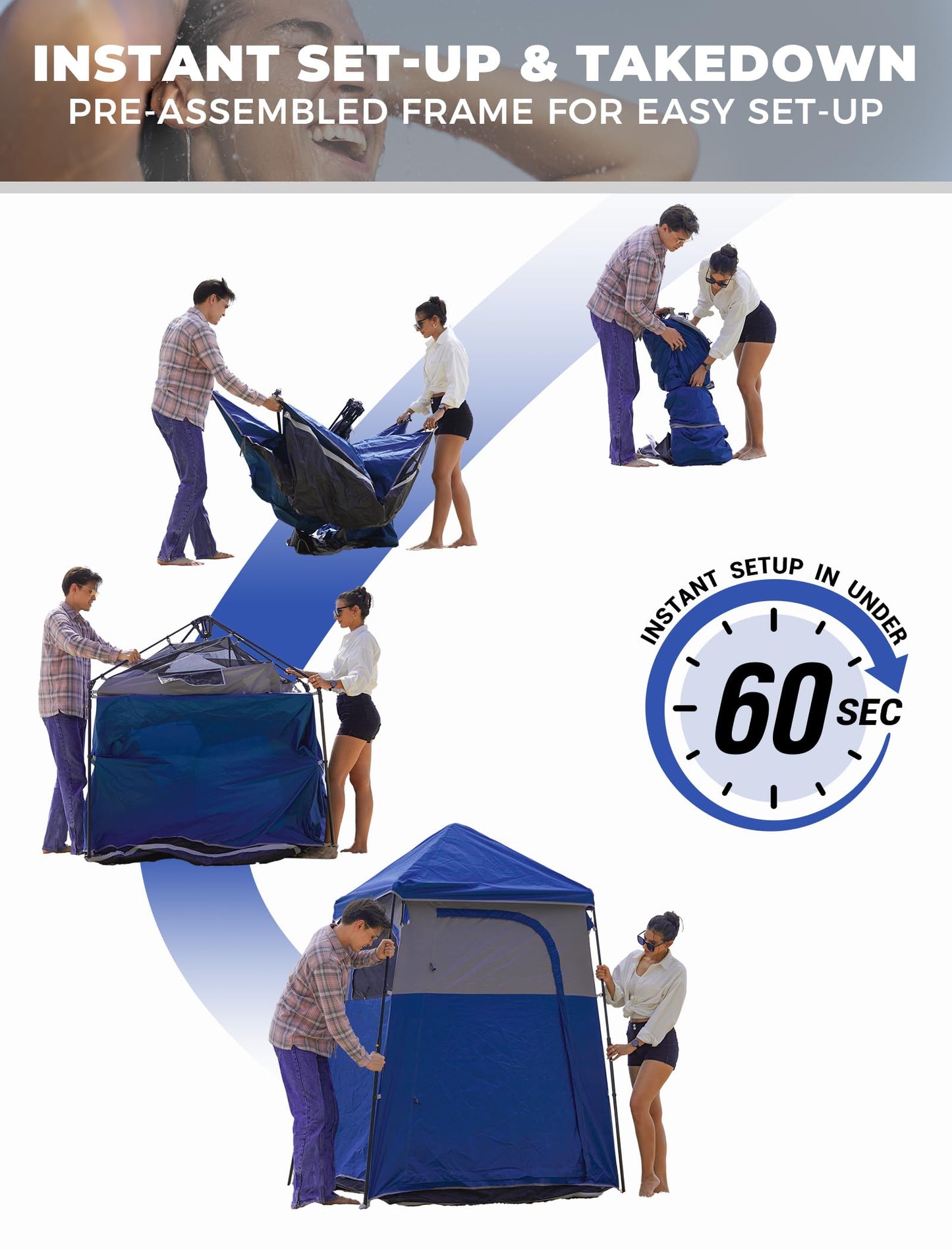 KingCamp Instant Shower Tent, Portable Superior Stable Privacy Shelter, Large Room Outdoor Toilet Tent with Floor for Beach, Camping & Hiking, Setup in Under 60s