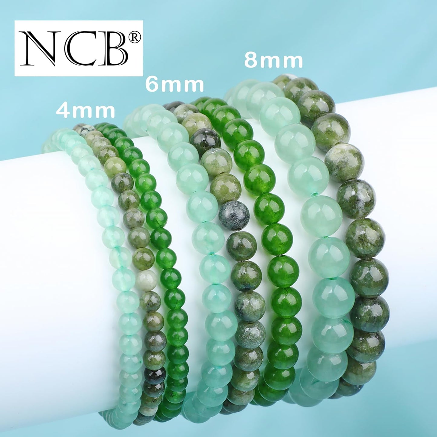 NCB 3-Piece 6mm Natural Crystal Gemstone Stretch Bracelets – ﻿Green Jade, Green Aventurine, Taiwan Jade Handmade Reiki Energy Healing Jewelry for Meditation,Yoga, Unisex