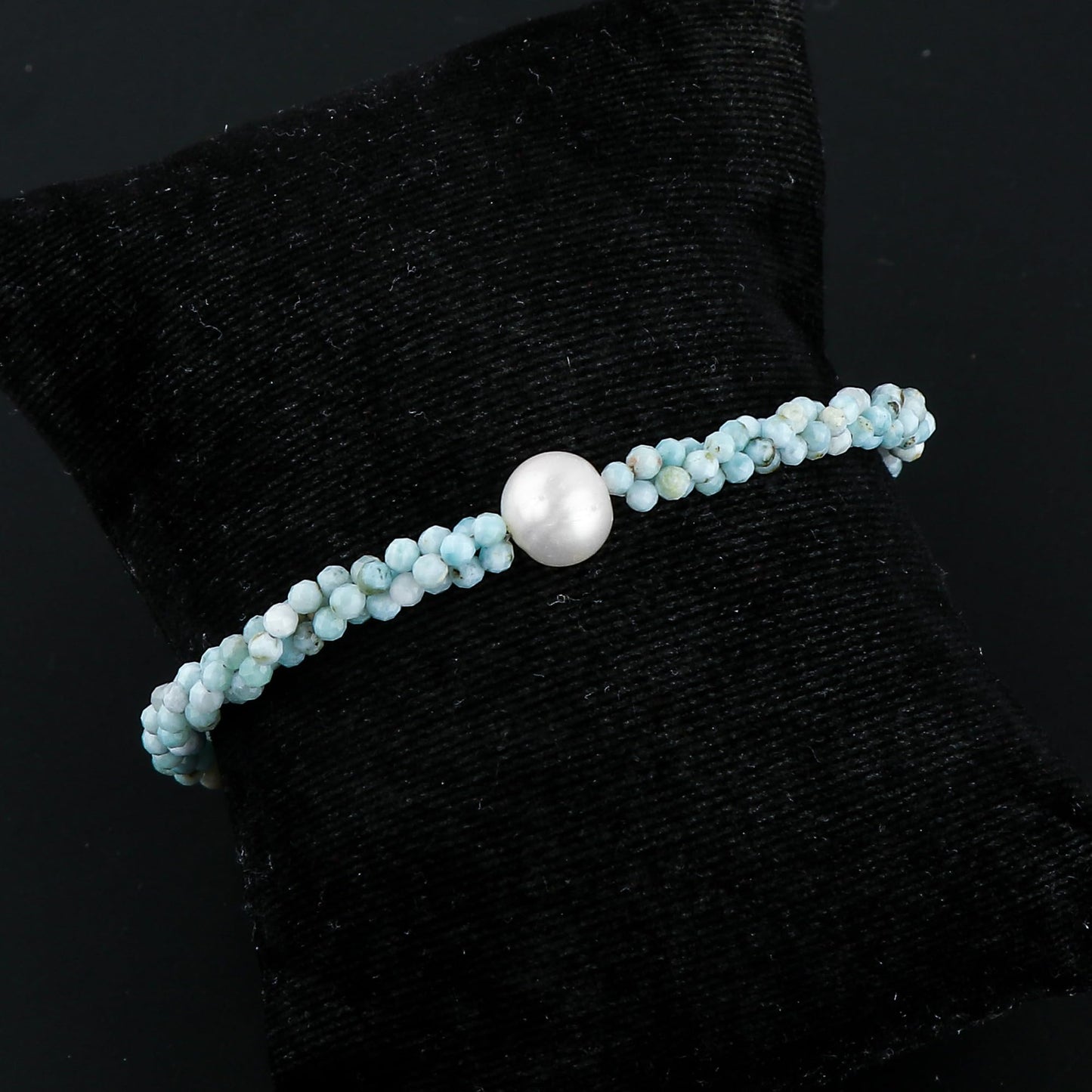 CRYSTALIS Natural Caribbean Larimar Beads Twisted Rope Bracelet with Elegant Pearl, High Grade Gemstones, Chakra Healing Stones, Womens Gift Jewelry, Silver Plated Brass Bracelet 8 inch