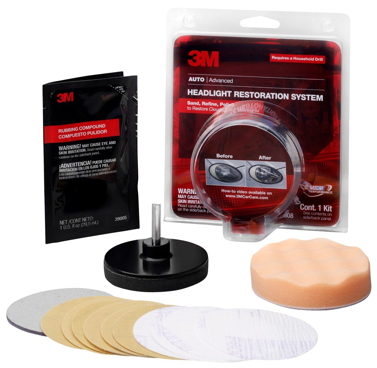 3M Headlight Lens Restoration System, 39008, 1 Kit, 2-Pack