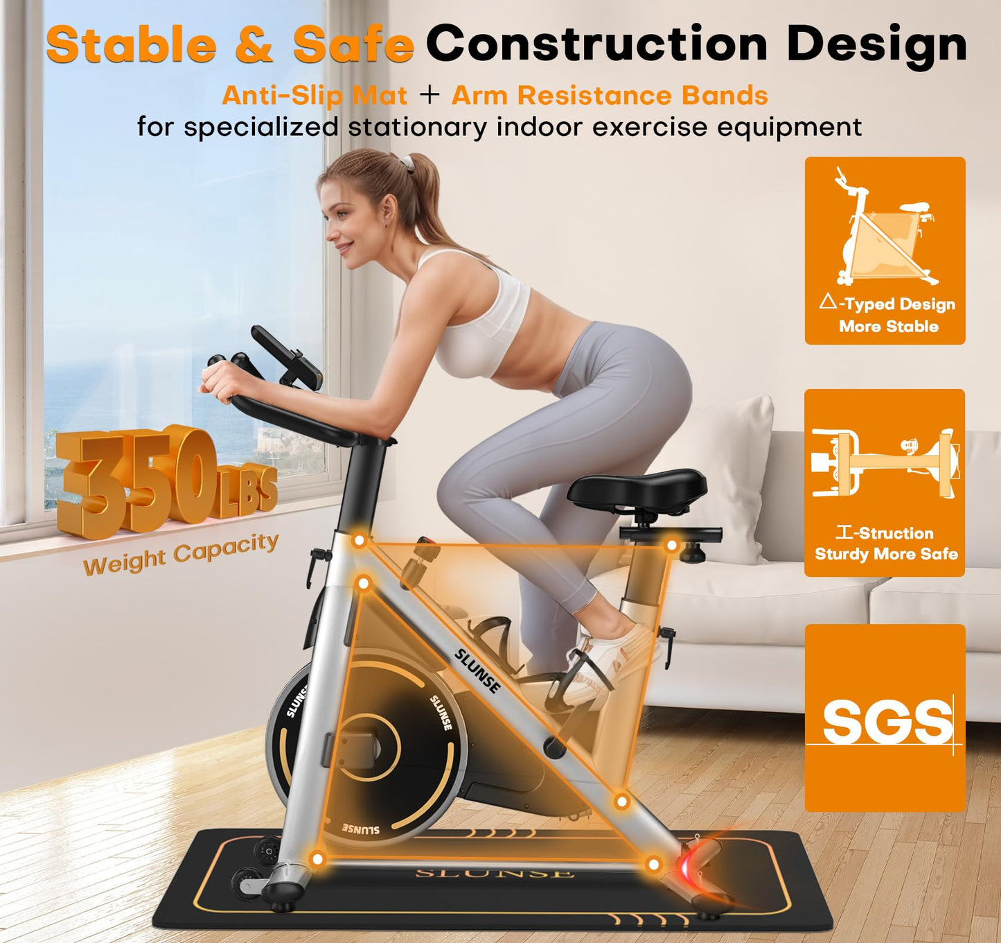 Exercise Bike, Silent Magnetic Resistance Stationary Bike for Home with App Compatible, Indoor Cycling Bike with Anti-Slip Mat, 350lbs Weight Capacity Upgraded Seat with Digital Monitor &Tablet Mount